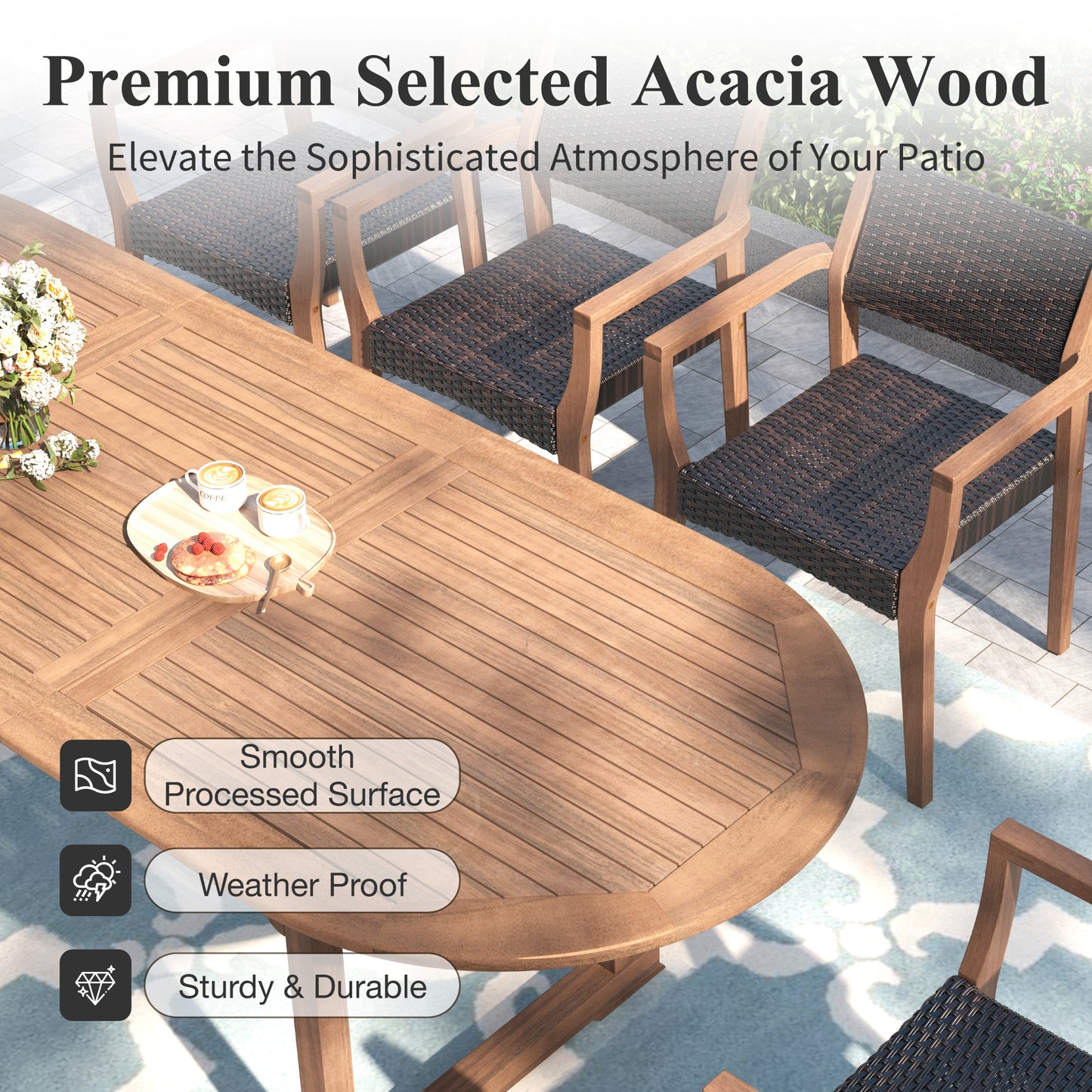 Captiva Designs 1pc Outdoor Patio Acacia Wood Dining Table with Steel Frame