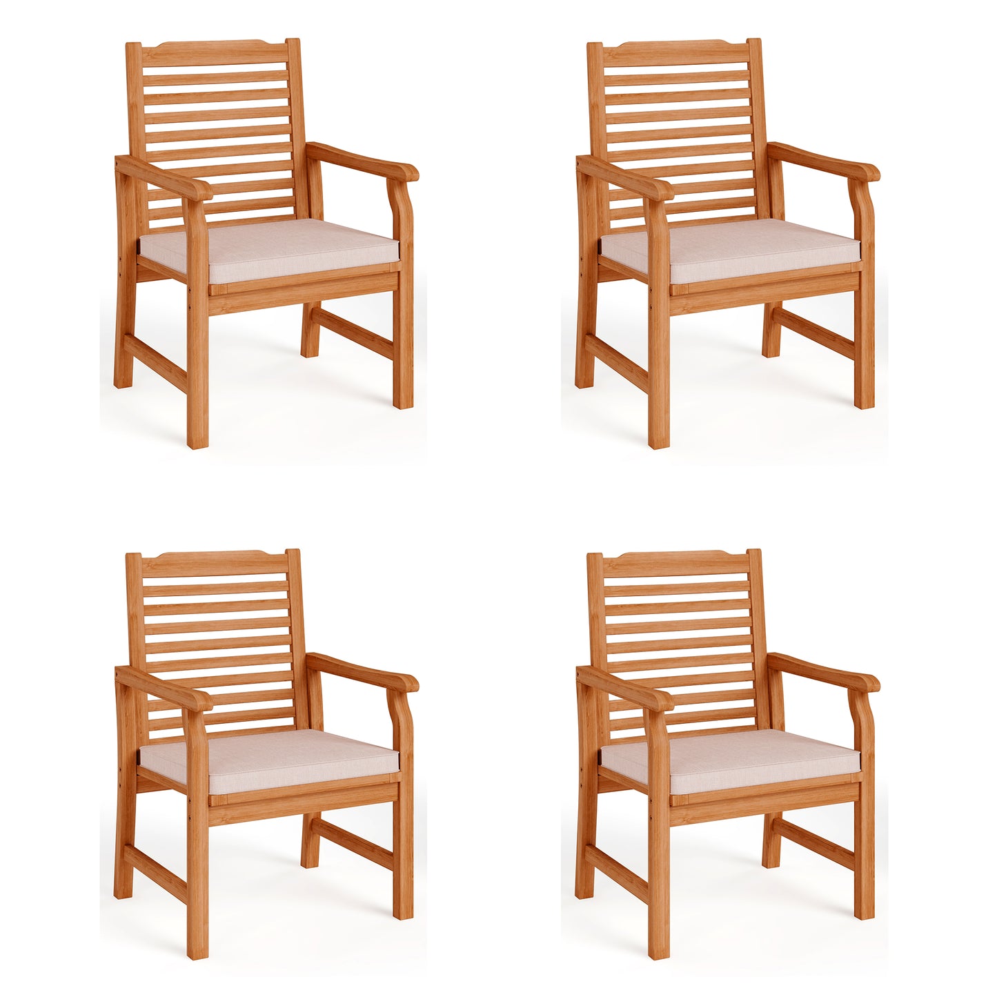 Captiva Designs Outdoor Patio Dining Acacia Wood Patio Fixed Chairs with Armrests