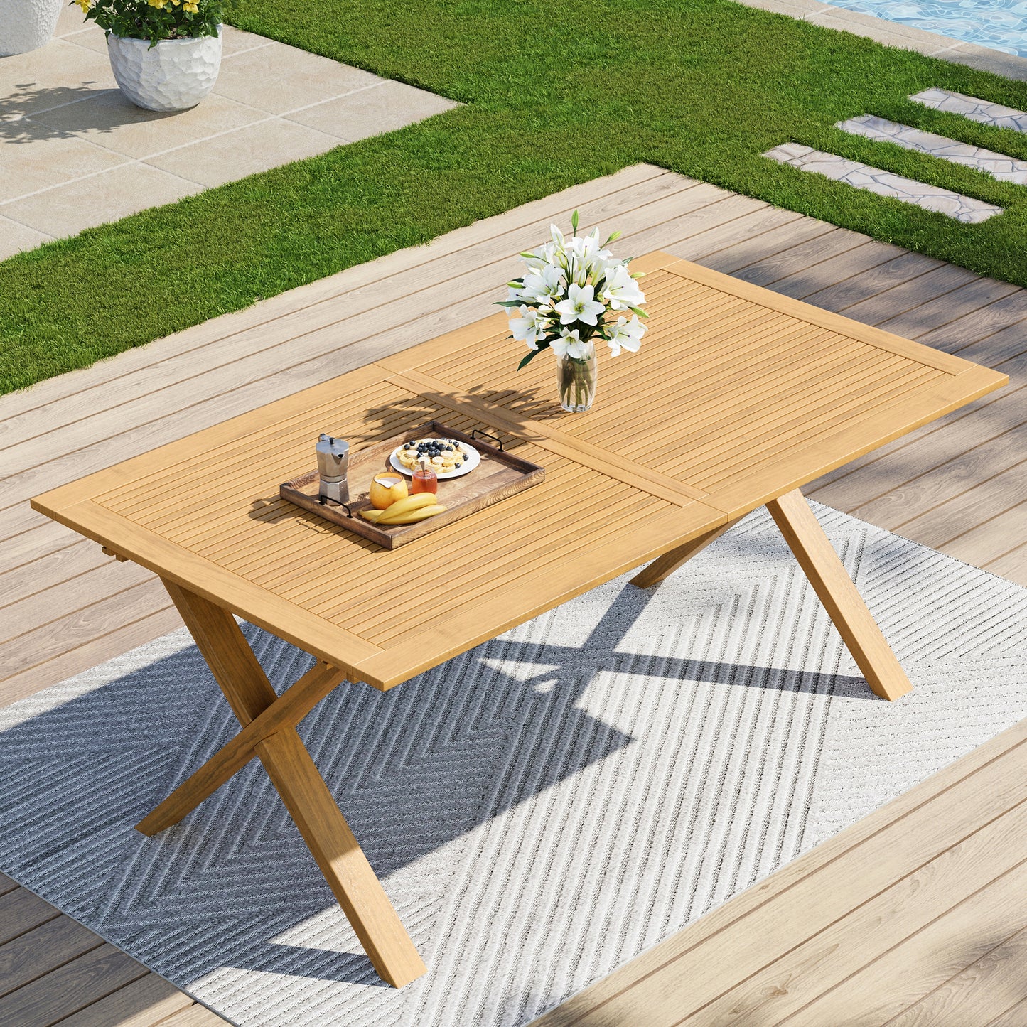 Captiva Designs 9 件套相思木露台家具套装，带可扩展桌子和软垫椅子