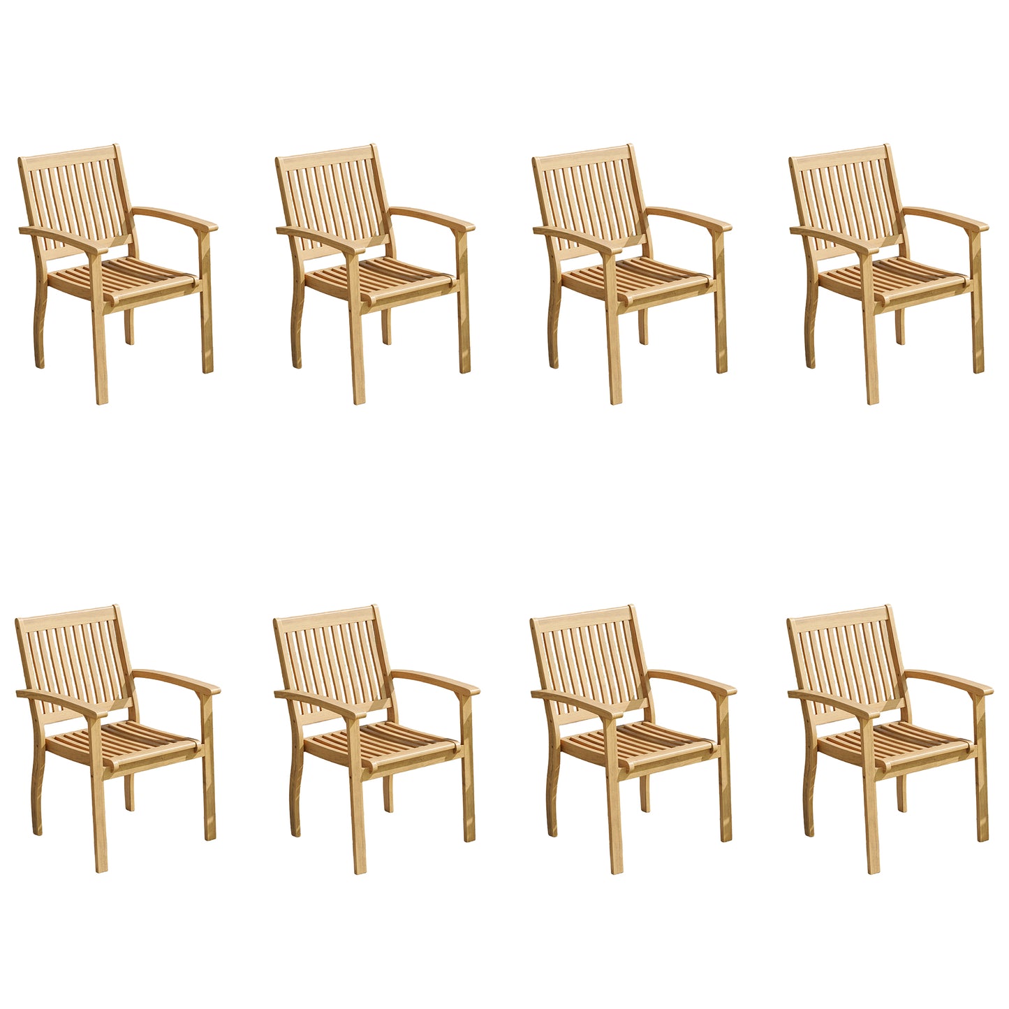 Captiva Designs Outdoor Patio Dining Acacia Wood Patio Fixed Chairs with Armrests