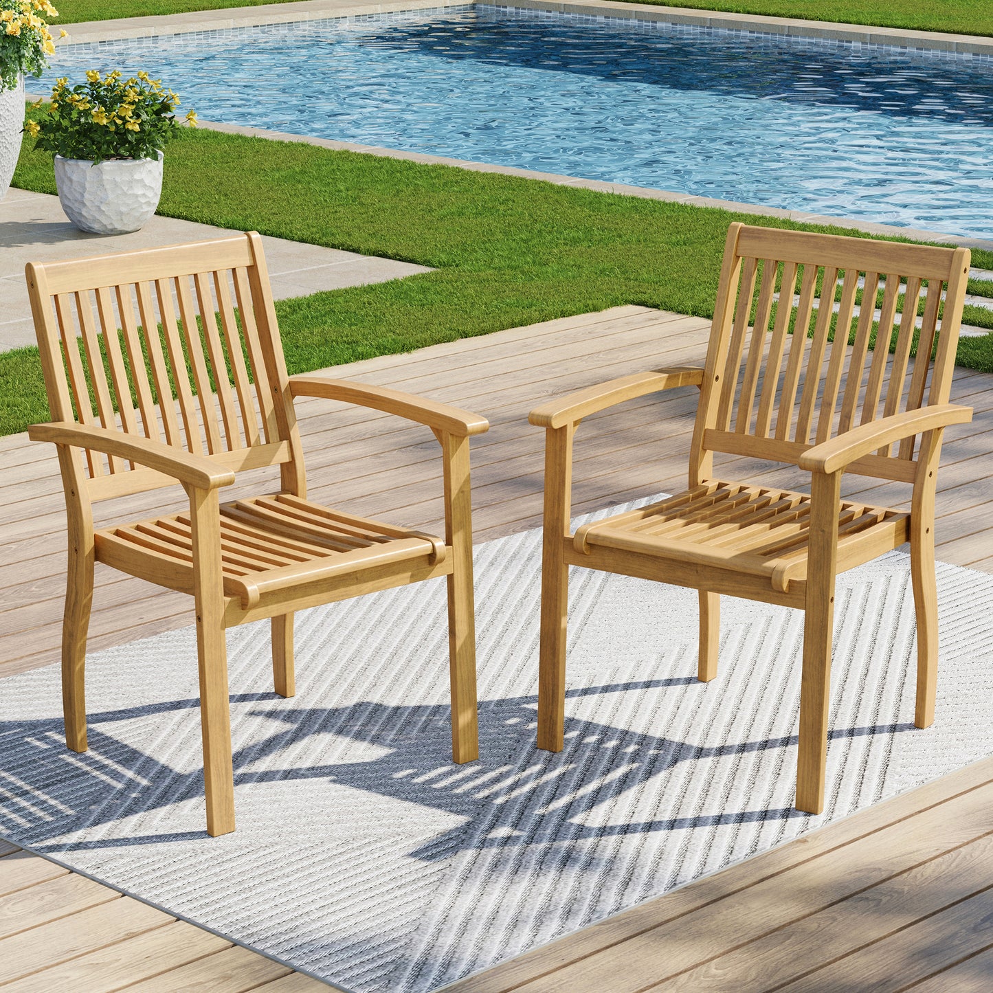 Captiva Designs Outdoor Patio Dining Acacia Wood Patio Fixed Chairs with Armrests