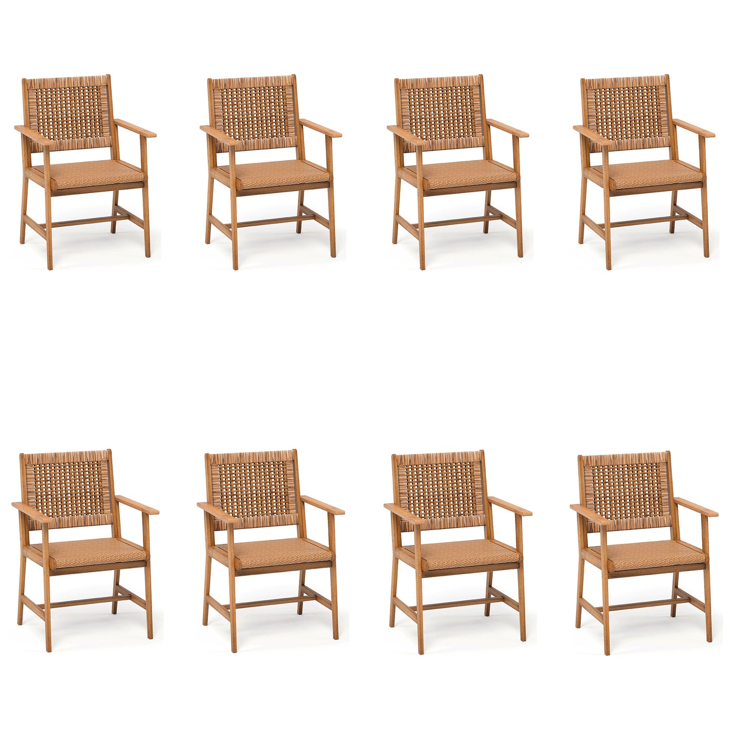 Captiva Designs Outdoor Patio Dining Acacia Wood Patio Fixed Chairs with Armrests