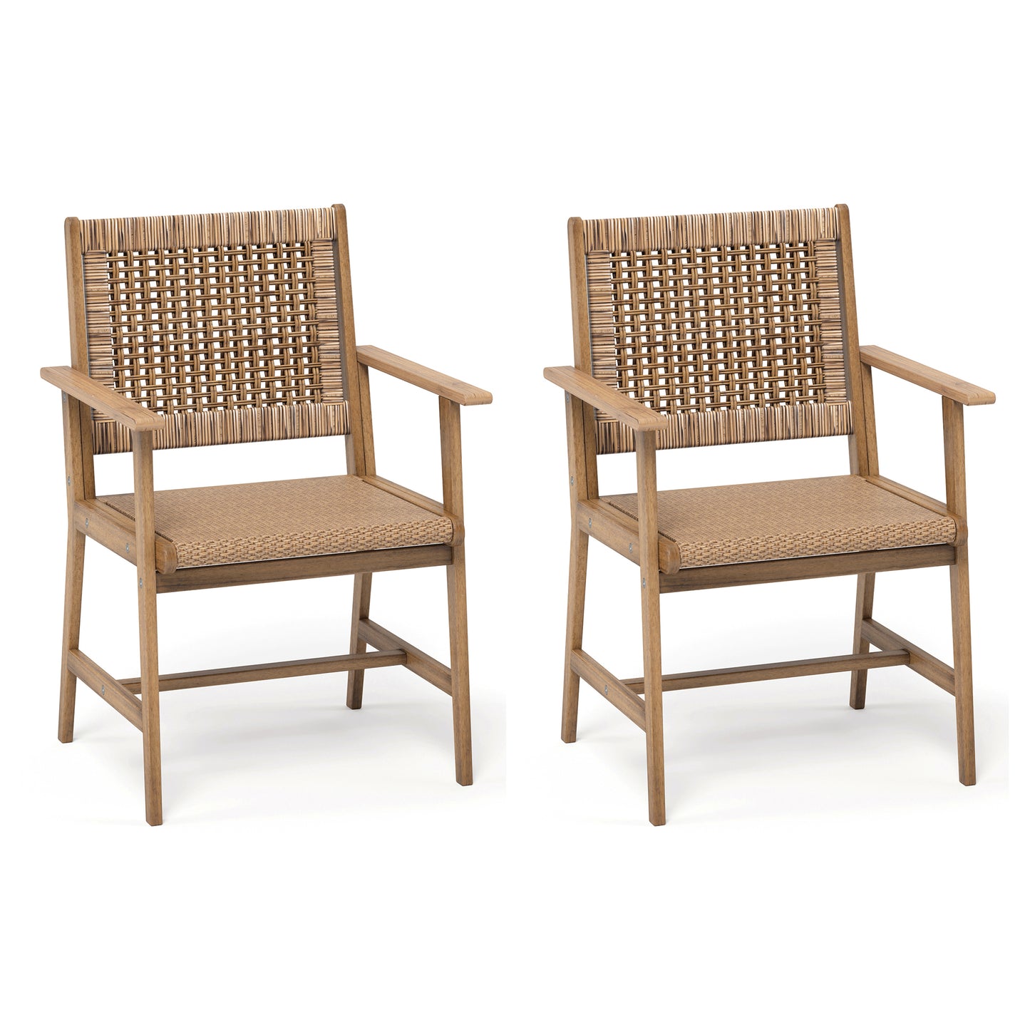 Captiva Designs Outdoor Patio Dining Acacia Wood Patio Fixed Chairs with Armrests