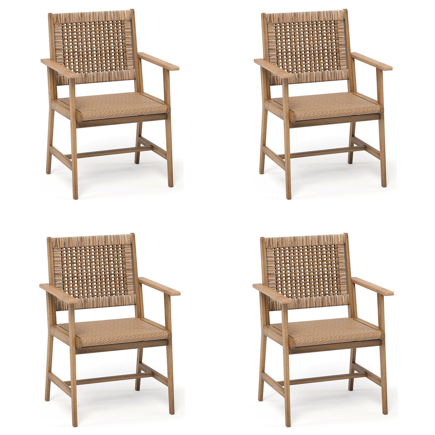 Captiva Designs Outdoor Patio Dining Acacia Wood Patio Fixed Chairs with Armrests