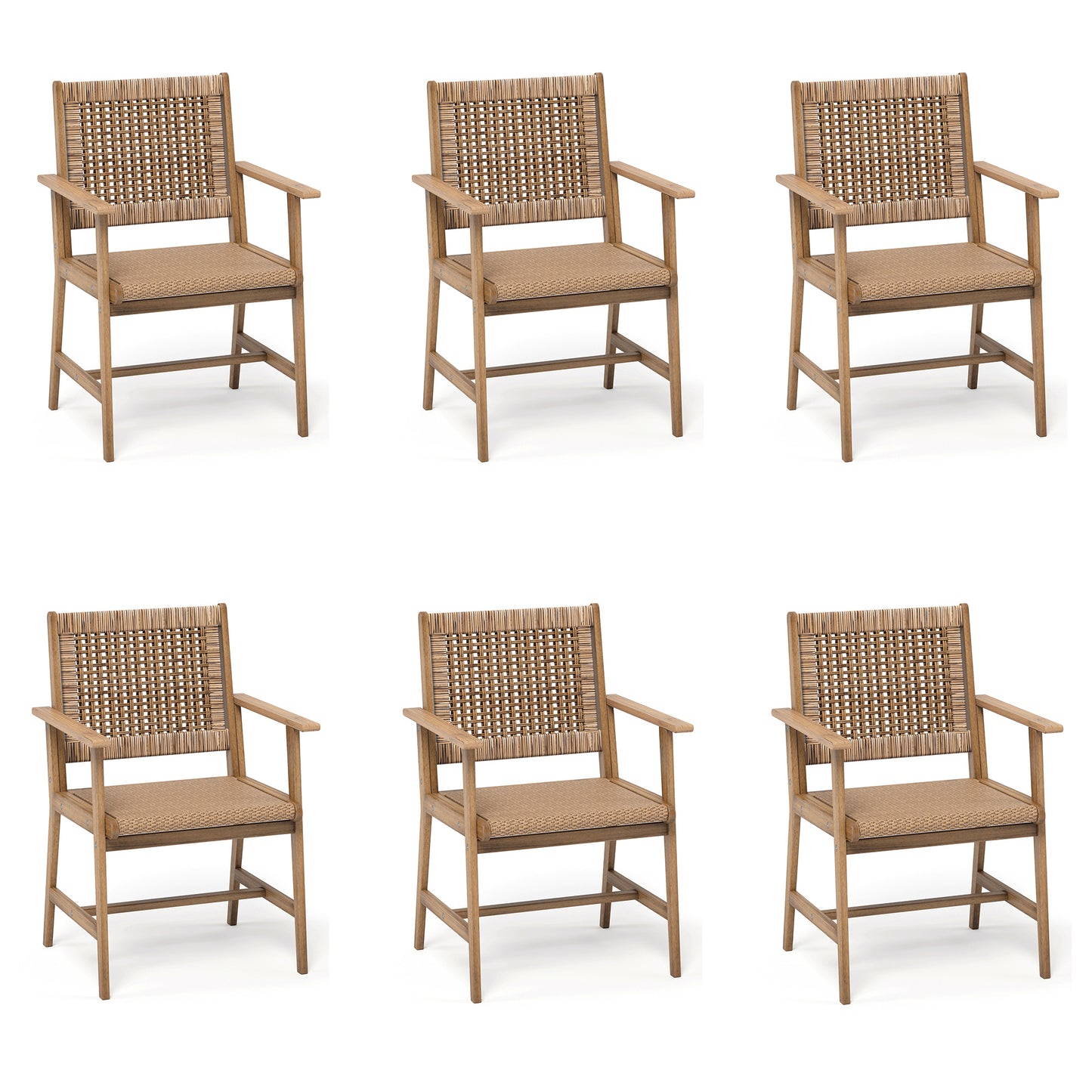 Captiva Designs Outdoor Patio Dining Acacia Wood Patio Fixed Chairs with Armrests