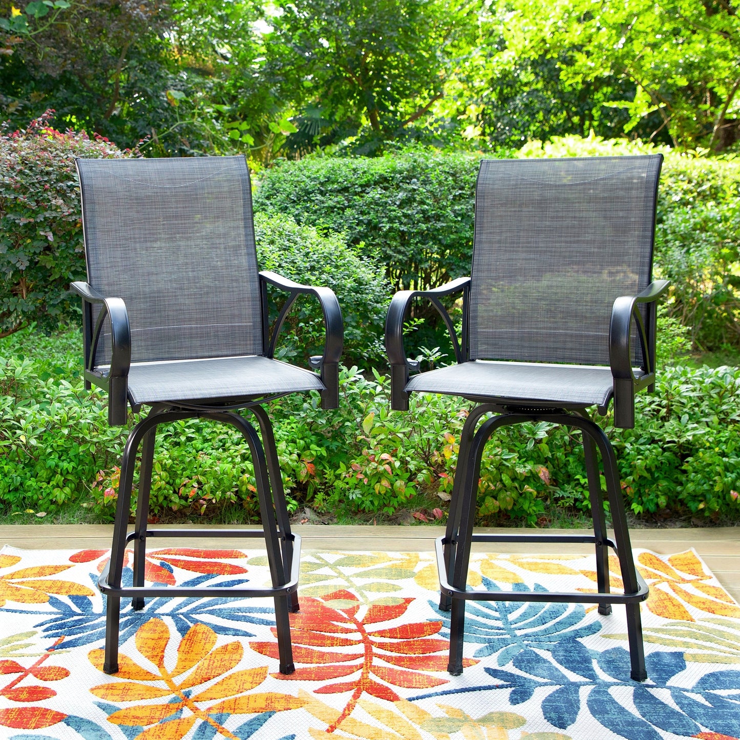 Captiva Designs Outdoor Patio Breathable Textilene Sling High Bar Steel Stools with Stylish Armrests