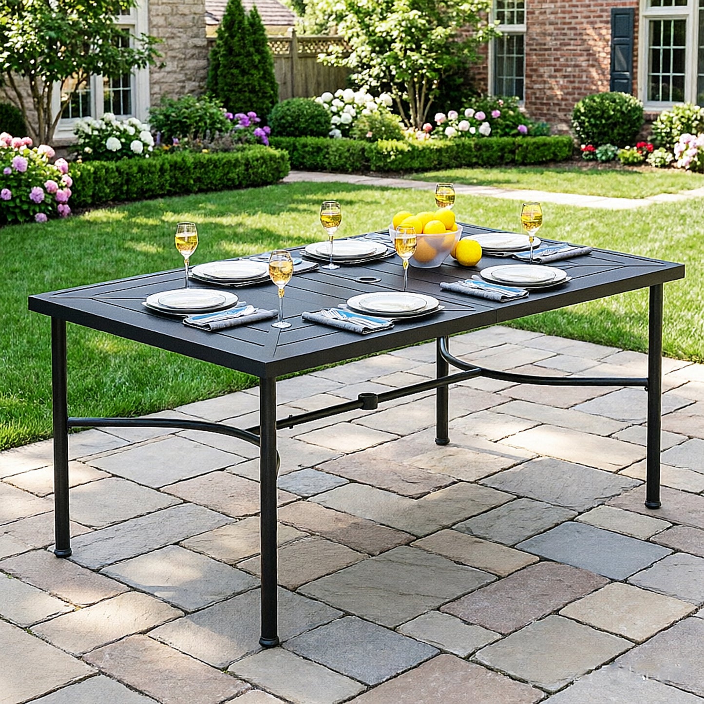 Captiva Designs 1pc Outdoor Patio Dining Steel Table with Umbrella Hole for 6