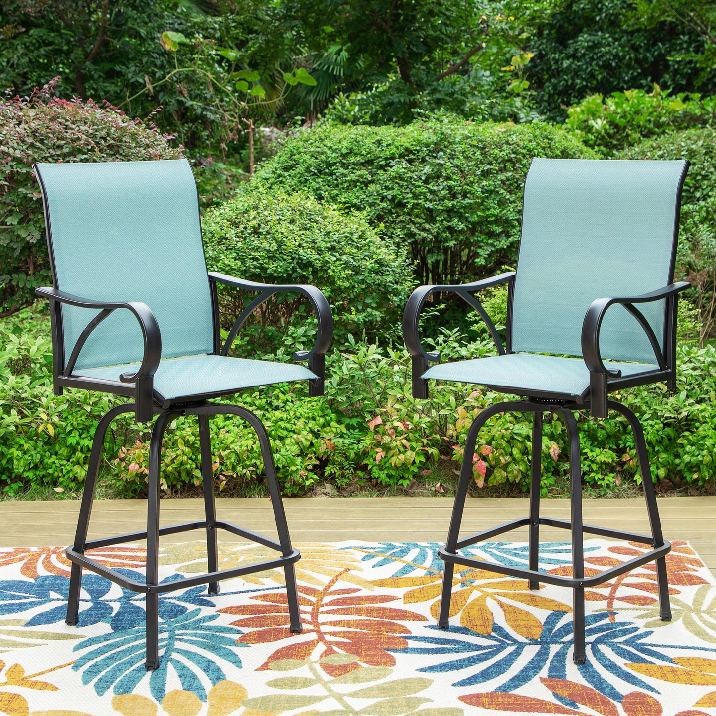 Captiva Designs Outdoor Patio Breathable Textilene Sling High Bar Steel Stools with Stylish Armrests