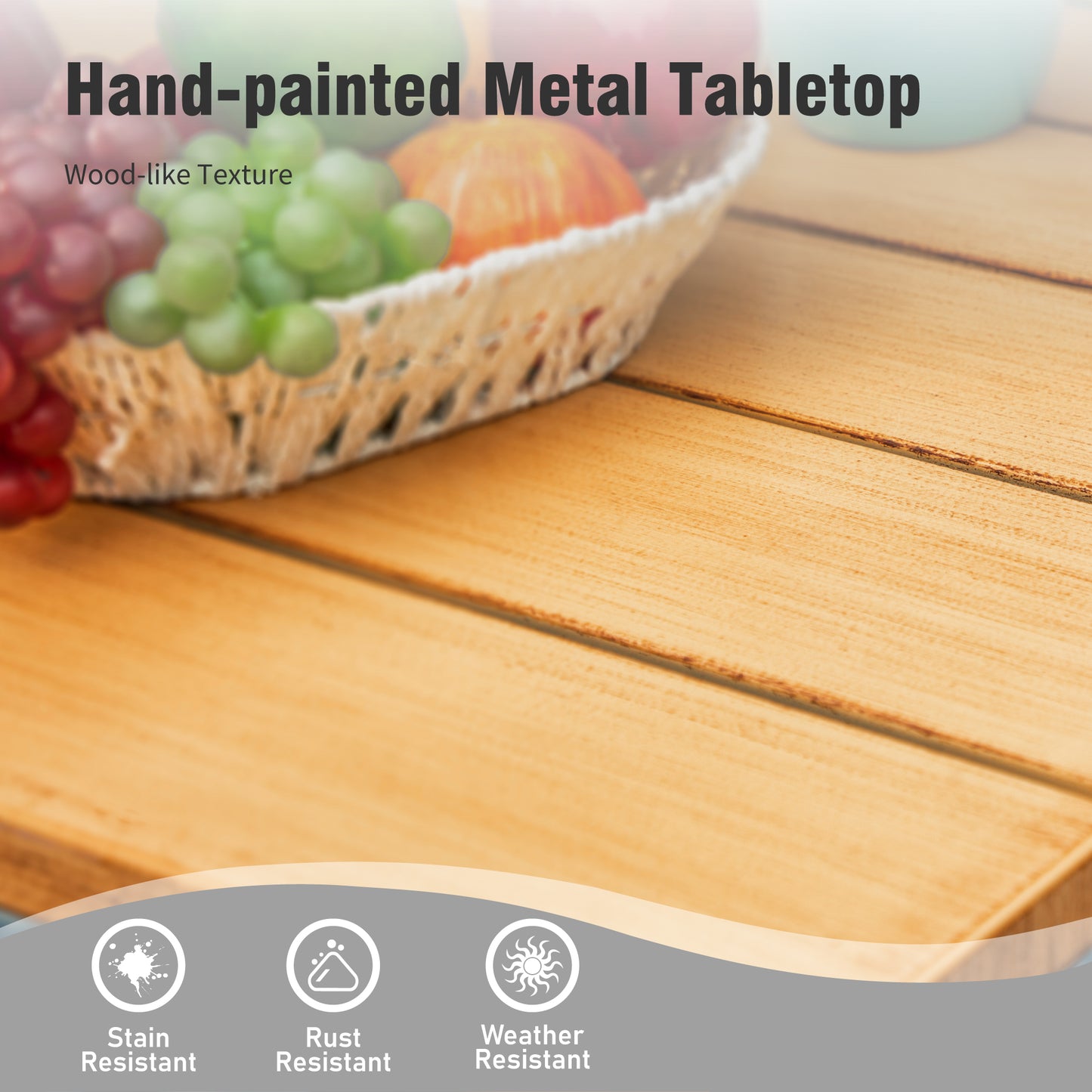 Captiva Designs 5pc Patio Slat-top Rectangle Wood-look Finished Metal Bar Table & Sling Swivel Bar Stools