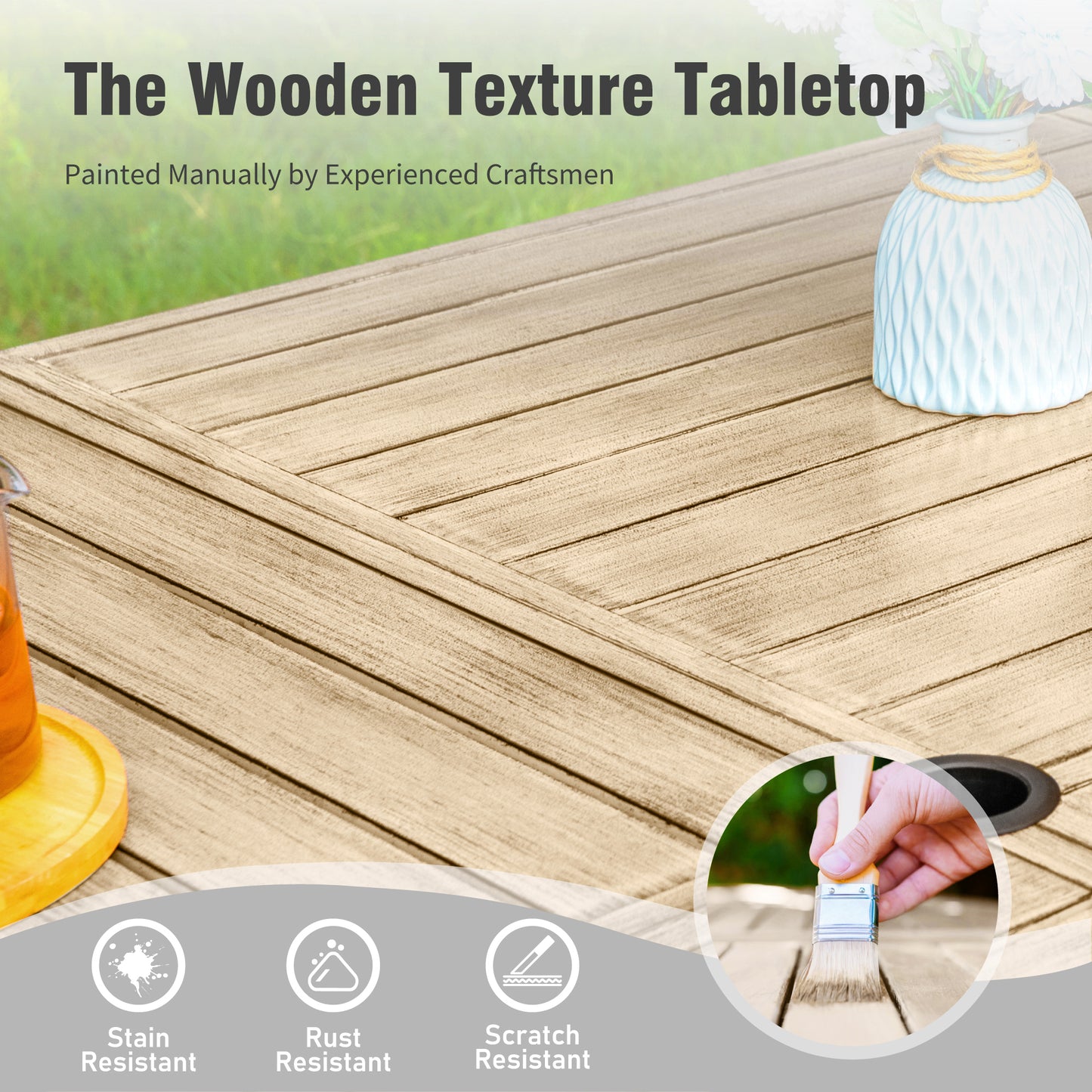 Captiva Designs 1 件装露台宽敞方形金属板顶桌，带伞孔，可容纳 8 人