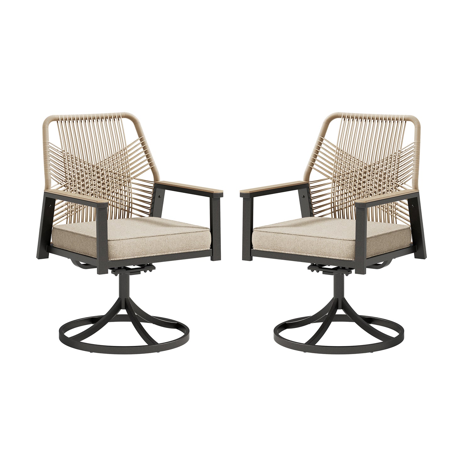 Captiva Designs Outdoor Dining Beige Rattan Chairs with Thick Cushions and Woven Wicker Backs