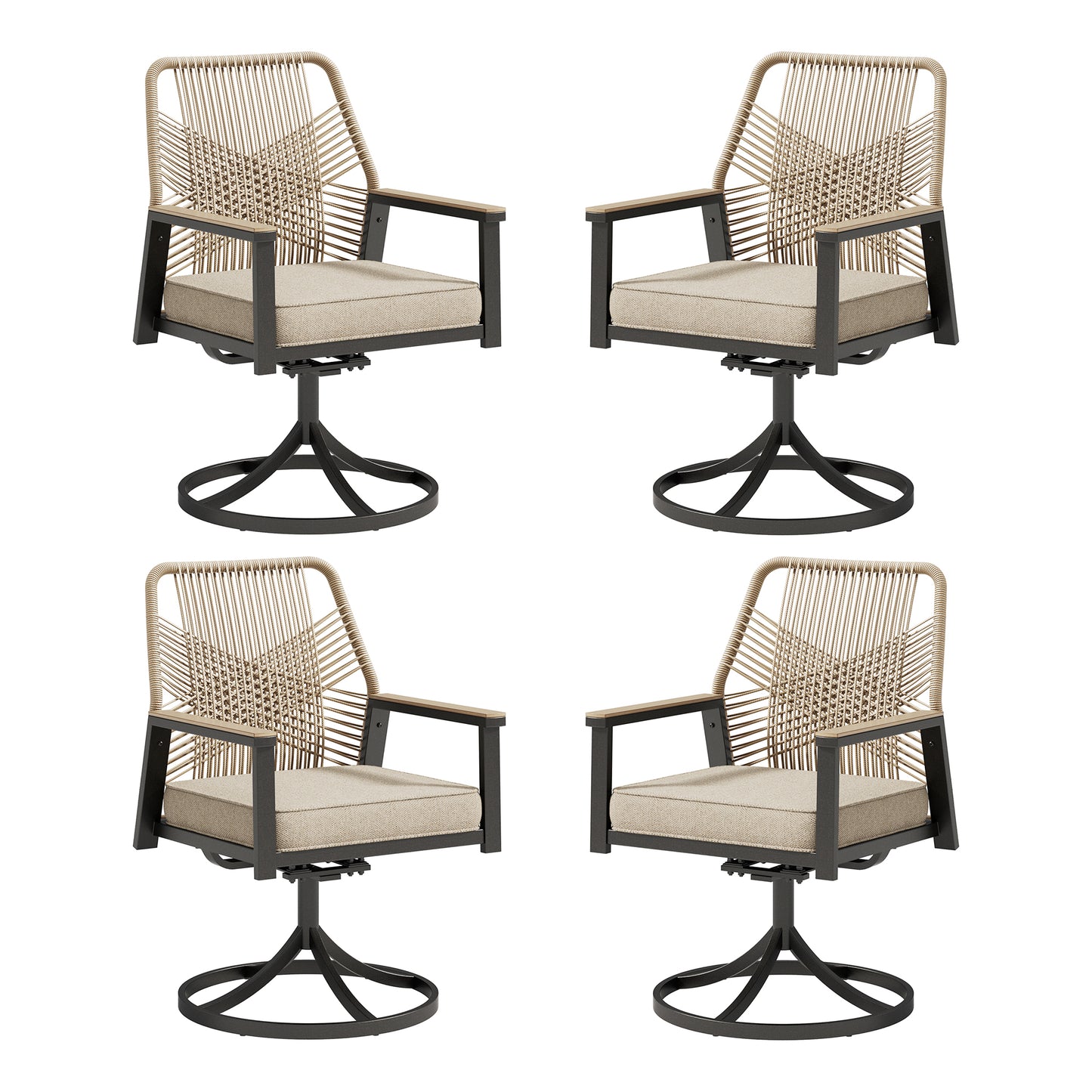 Captiva Designs Outdoor Dining Beige Rattan Chairs with Thick Cushions and Woven Wicker Backs
