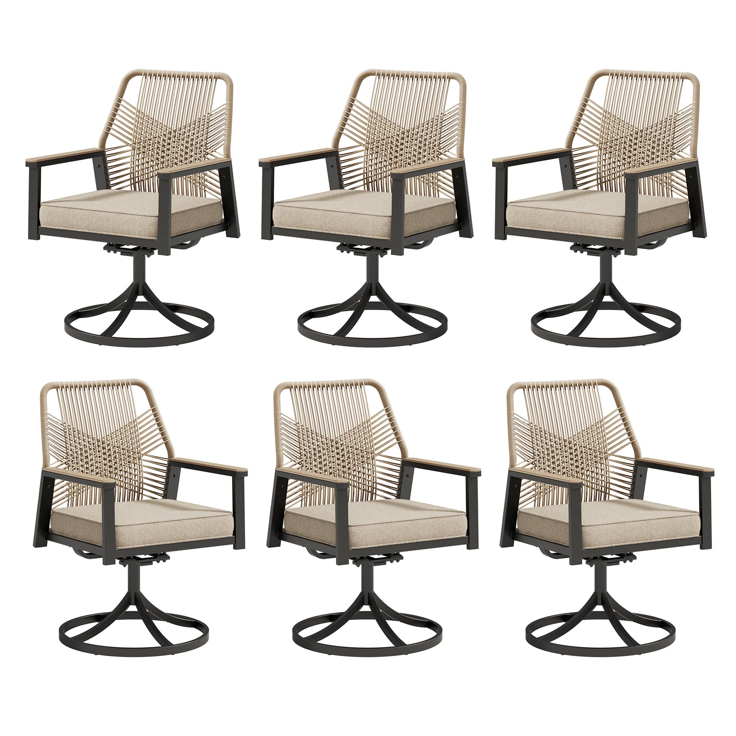Captiva Designs Outdoor Dining Beige Rattan Chairs with Thick Cushions and Woven Wicker Backs