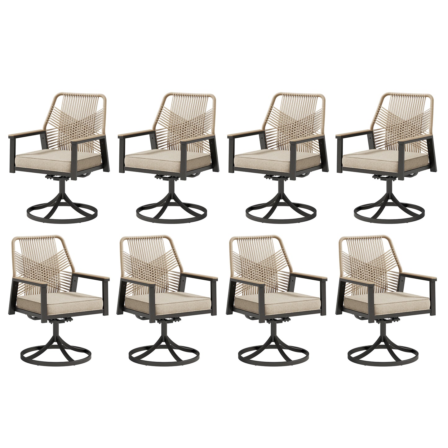 Captiva Designs Outdoor Dining Beige Rattan Chairs with Thick Cushions and Woven Wicker Backs
