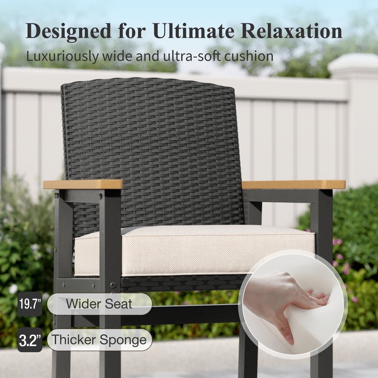 Captiva Designs 3Pc Outdoor Bistro Height Bar Table and 2 Bar Stools with Wicker Backrest and Comfy Cushion