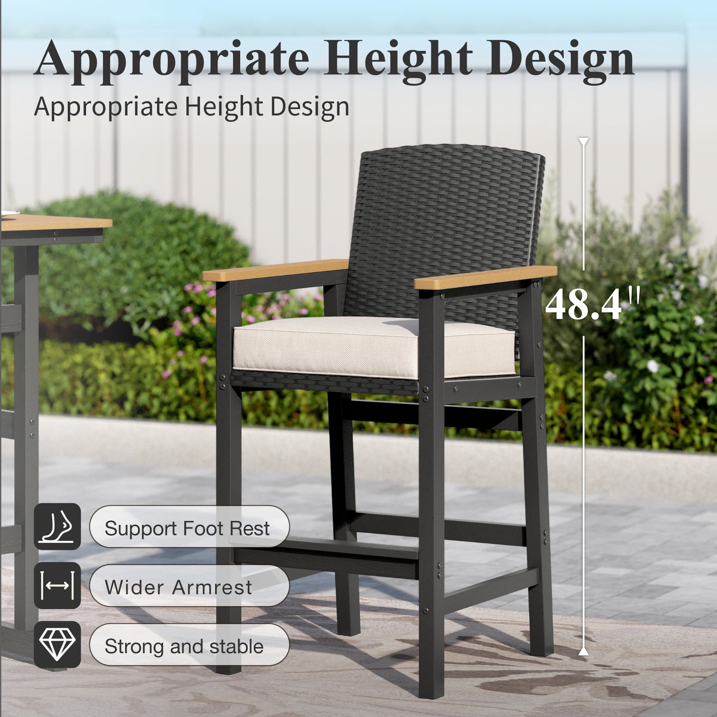 Captiva Designs 3Pc Outdoor Bistro Height Bar Table and 2 Bar Stools with Wicker Backrest and Comfy Cushion