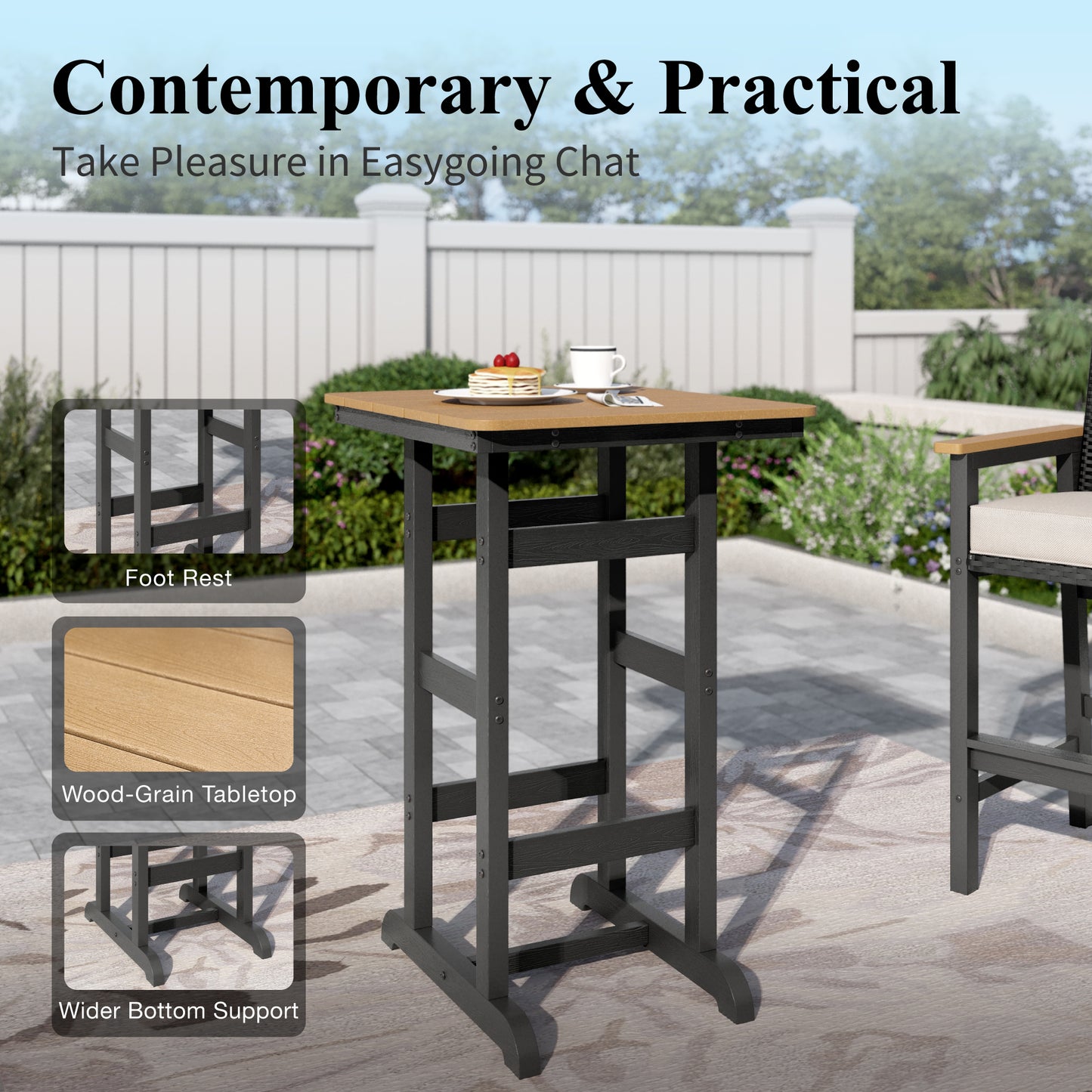 Captiva Designs 3Pc Outdoor Bistro Height Bar Table and 2 Bar Stools with Wicker Backrest and Comfy Cushion