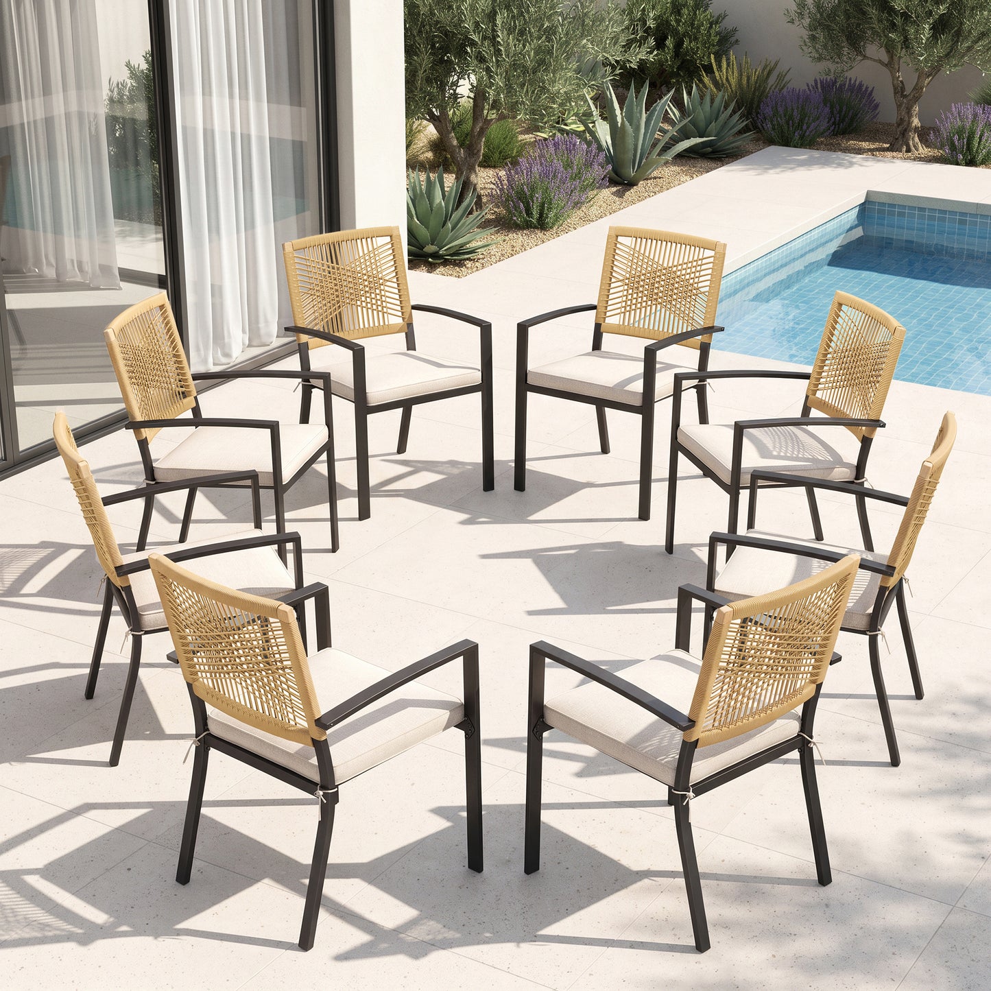 Captiva Designs Patio Dining Polyrattan Chairs with Steel Armrests and Wooden Wicker Back