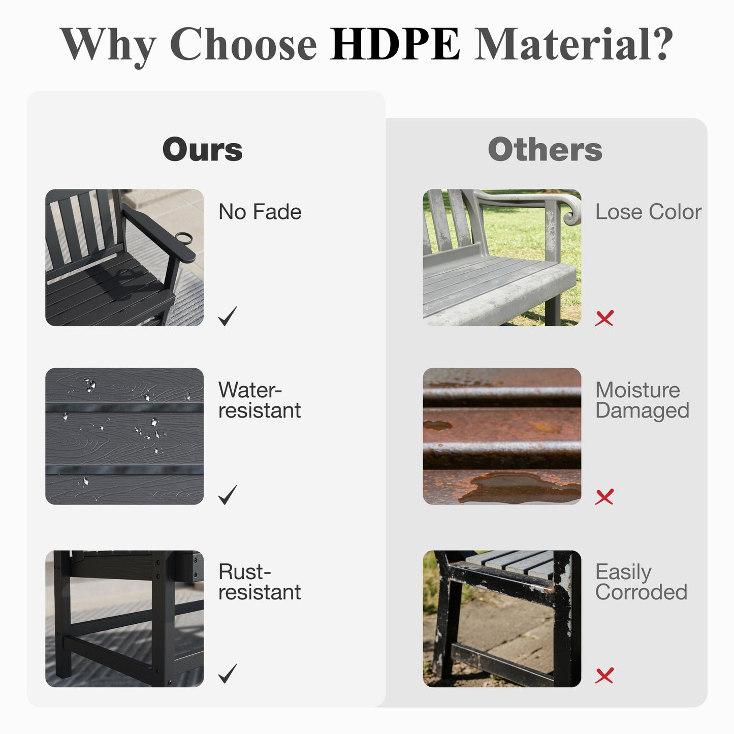 Captiva Designs HDPE Outdoor Bench with Cup Holders, Weather-Resistant 2-Person Patio Bench, 700 lb Capacity, Garden & Porch Seating