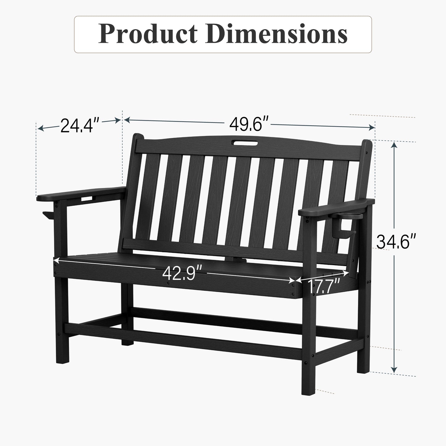 Captiva Designs HDPE Outdoor Bench with Cup Holders, Weather-Resistant 2-Person Patio Bench, 700 lb Capacity, Garden & Porch Seating