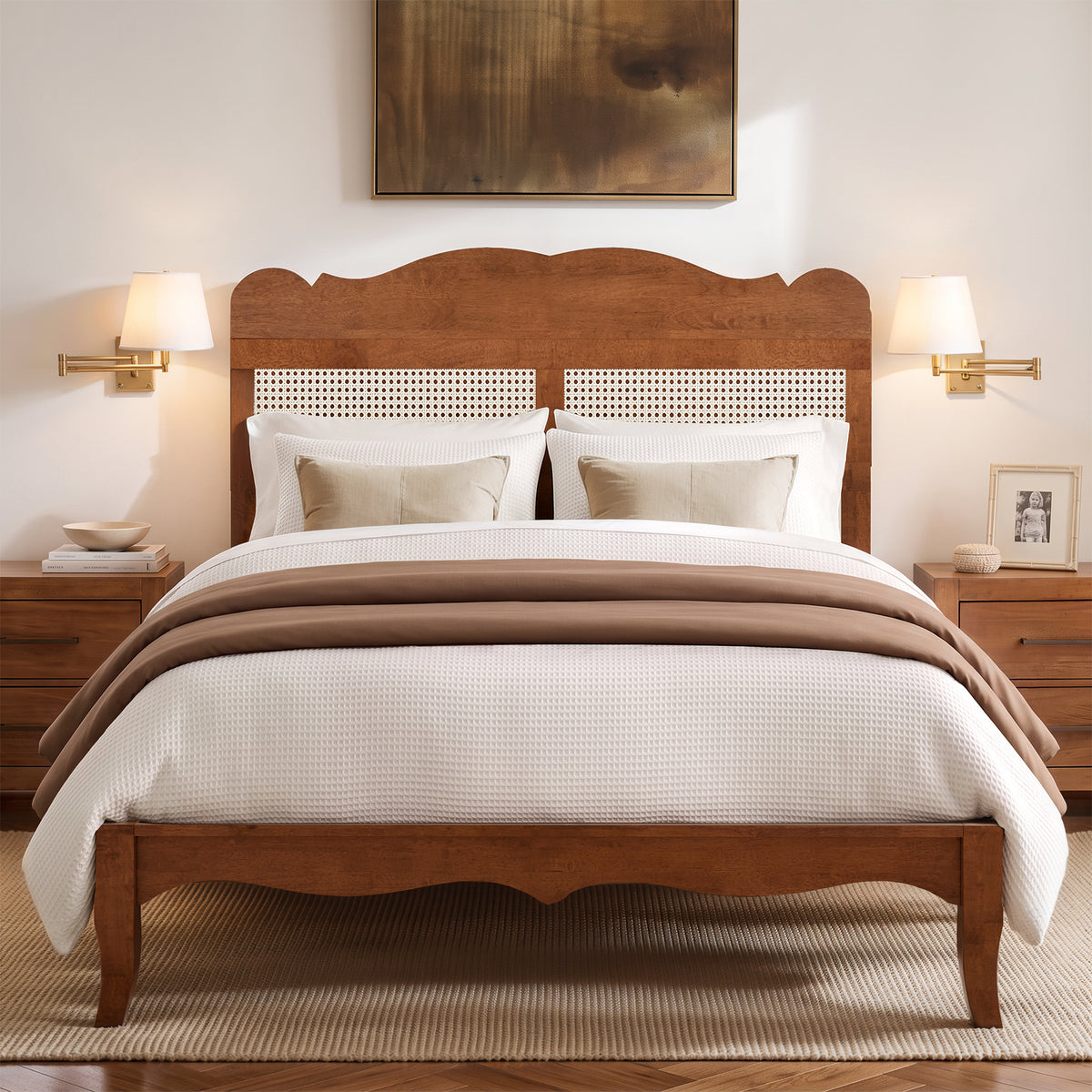 Captiva Designs Wood Platform Bed Frame with Headboard, No Box Spring Needed
