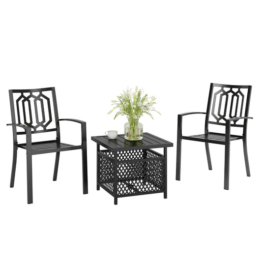 Captiva Designs 3pc Outdoor Patio Slatted Tabletop Square Dining Steel Table & Arm Chairs