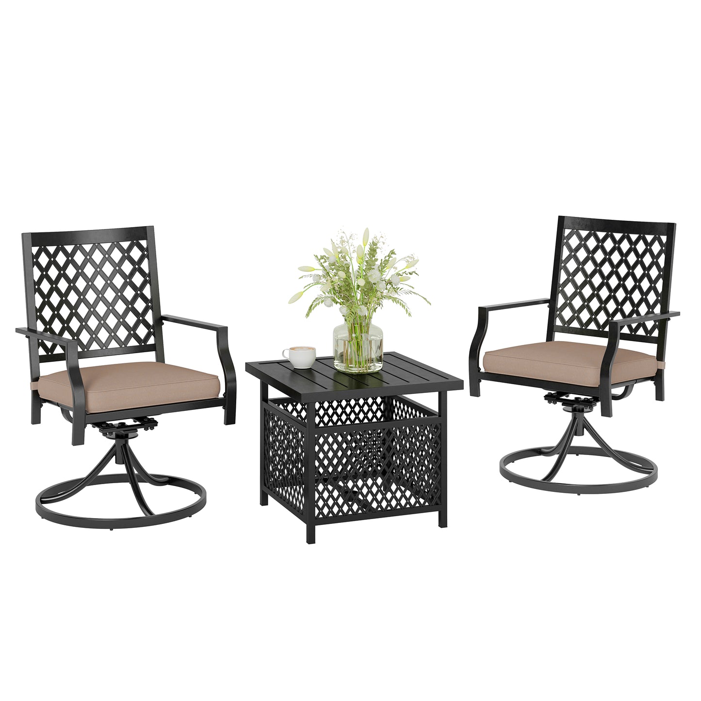 Captiva Designs 3pc Outdoor Patio Slatted Tabletop Square Dining Steel Table & Arm Chairs