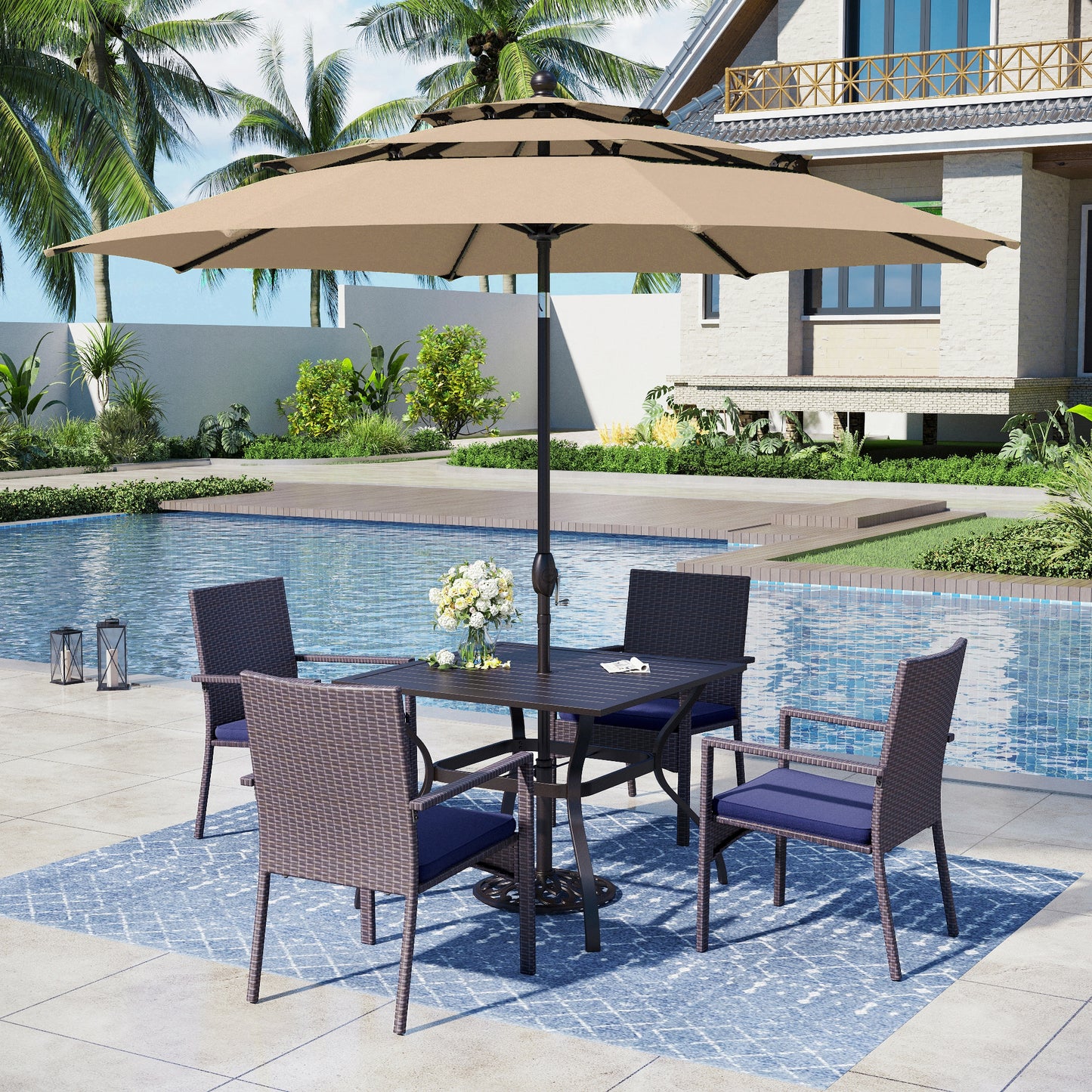 Captiva Designs 1 件装露台餐桌板顶 60 英寸长矩形金属桌，带伞孔