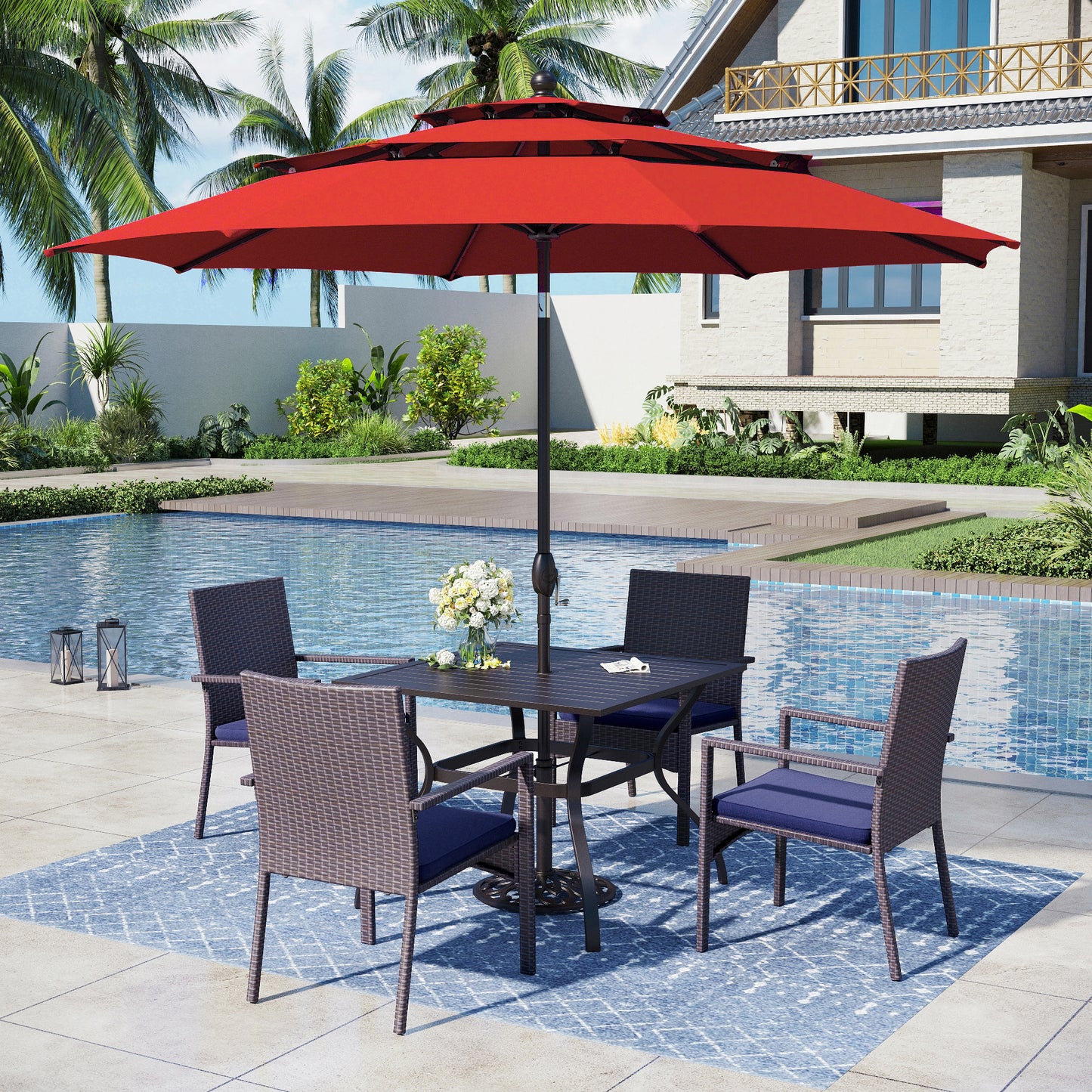 Captiva Designs 1 件装露台餐桌板顶 60 英寸长矩形金属桌，带伞孔