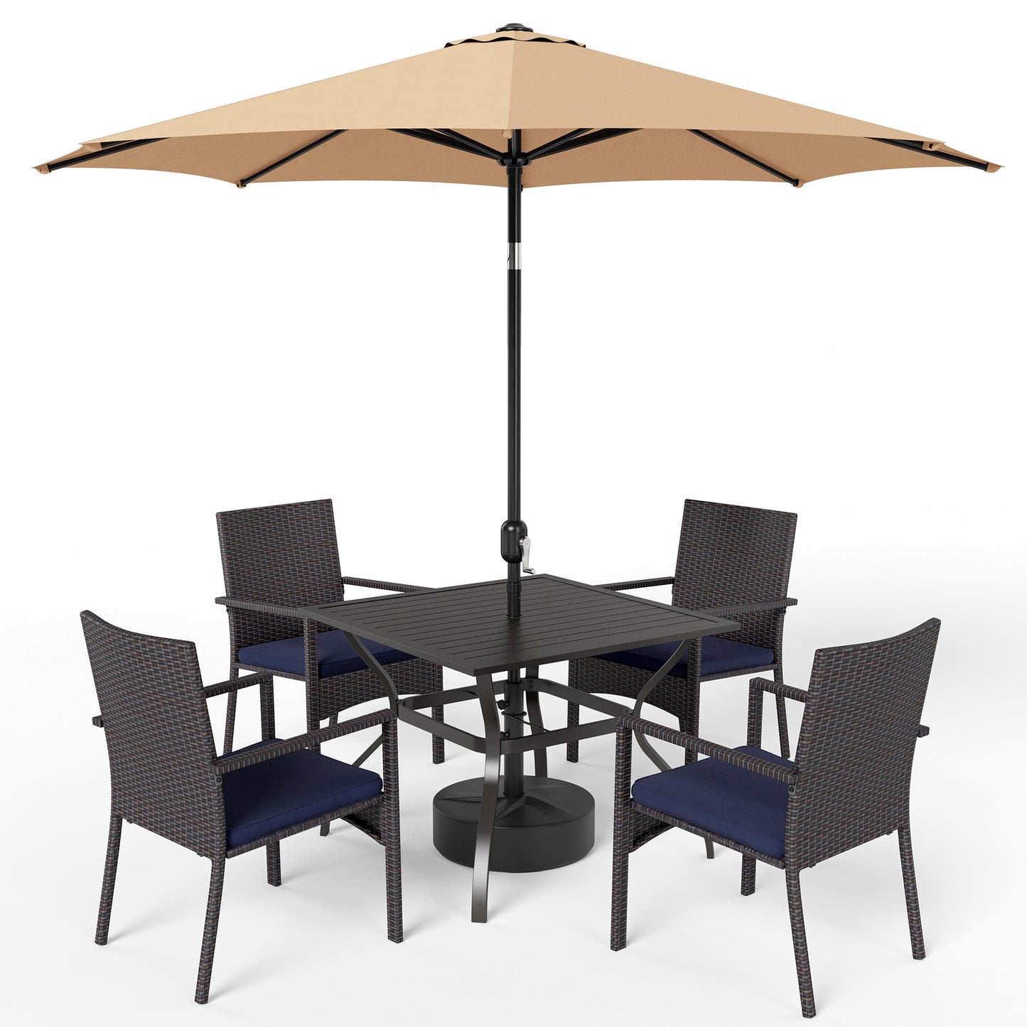 Captiva Designs 9 件套庭院几何图案可扩展钢制矩形桌和时尚软垫旋转扶手椅