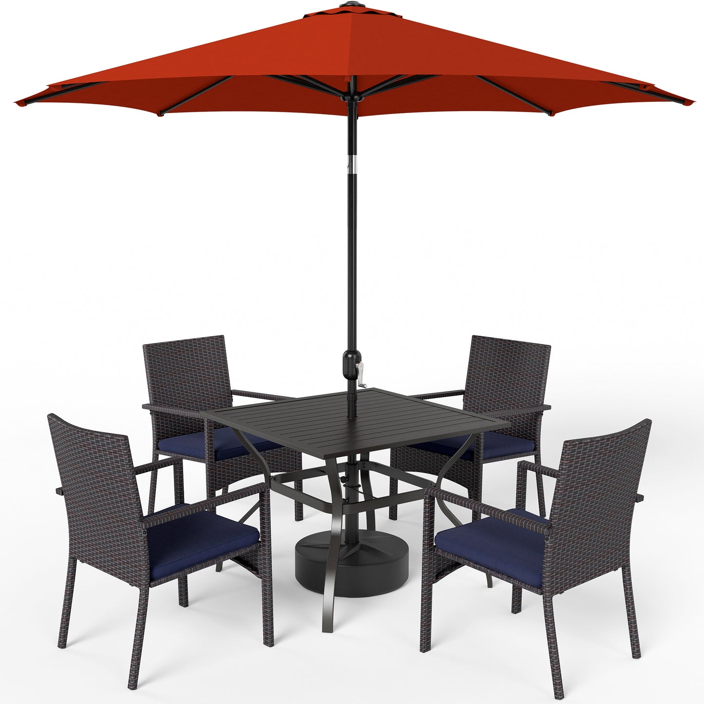 Captiva Designs 9 件套庭院几何图案可扩展钢制矩形桌和时尚软垫旋转扶手椅