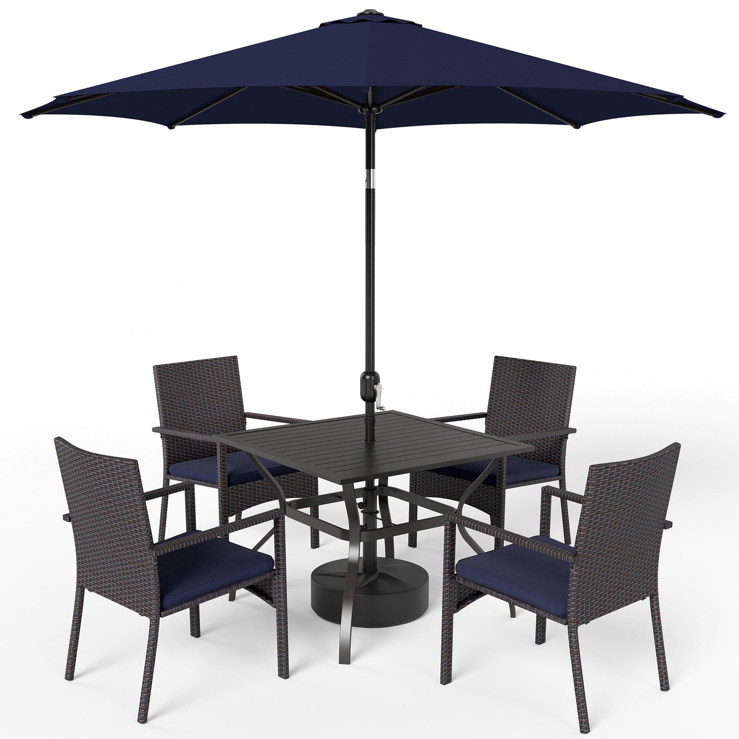 Captiva Designs 9 件套庭院几何图案可扩展钢制矩形桌和时尚软垫旋转扶手椅