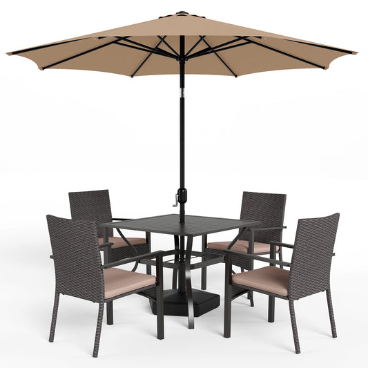 Captiva Designs 9 件套露台餐厅几何图案可伸缩钢制长方形桌子和金属可堆叠椅子