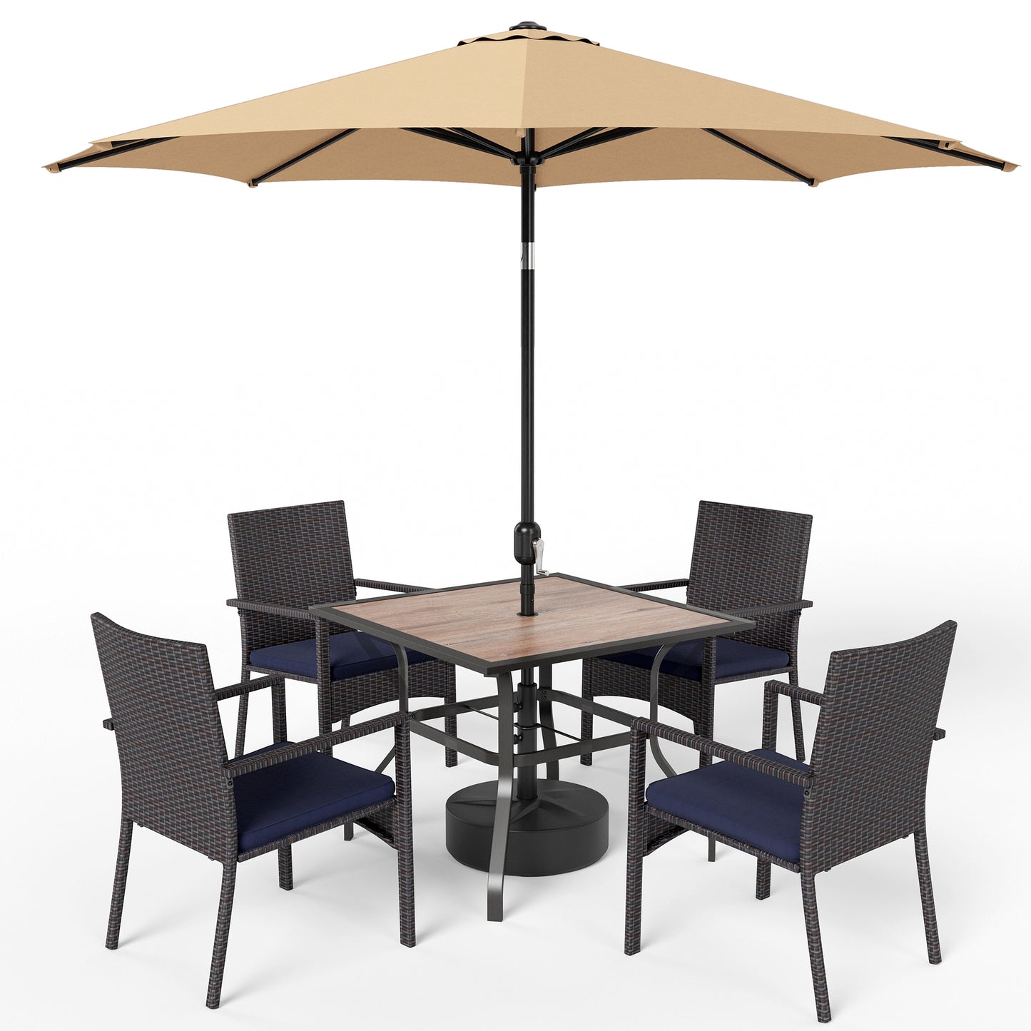 Captiva Designs 9 件套庭院几何图案可扩展钢制矩形桌和时尚软垫旋转扶手椅