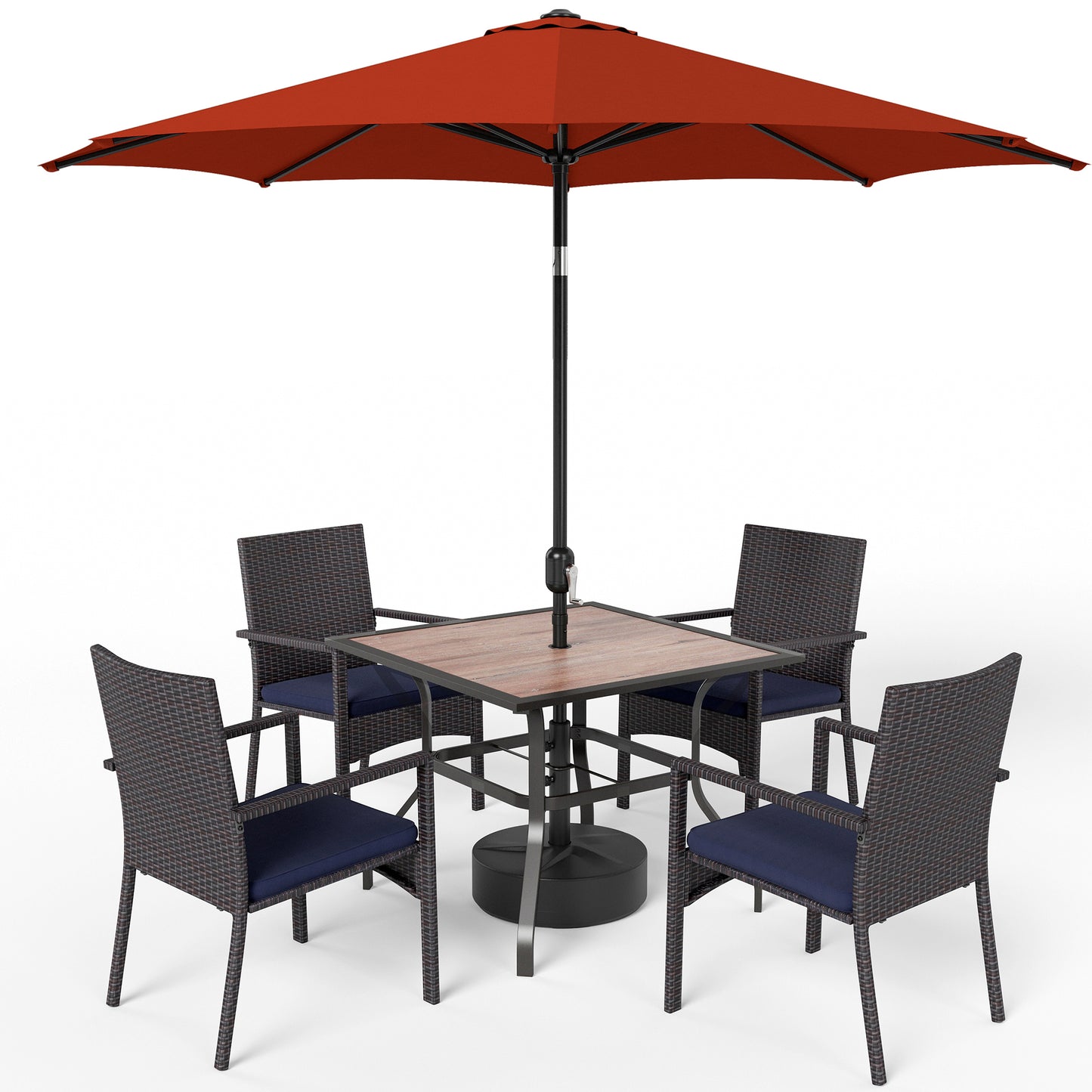 Captiva Designs 9 件套庭院几何图案可扩展钢制矩形桌和时尚软垫旋转扶手椅