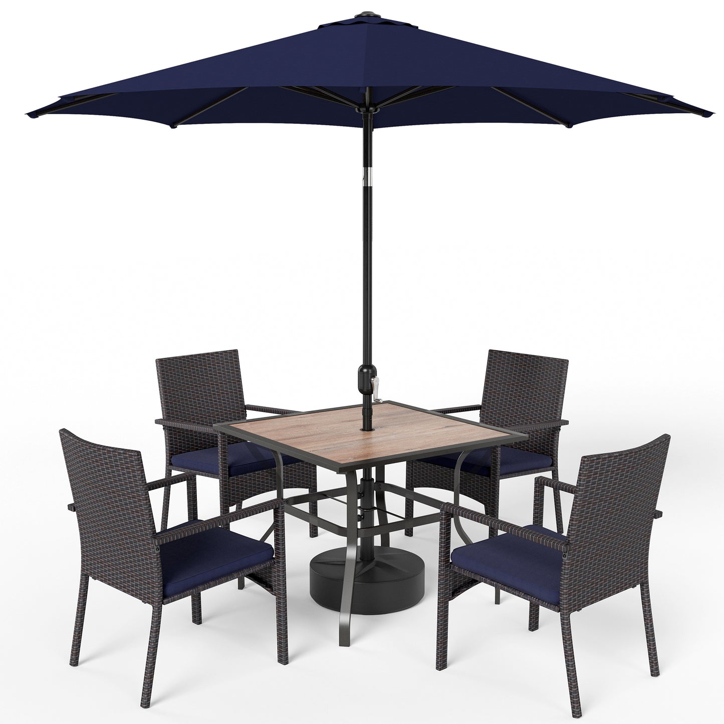 Captiva Designs 9 件套庭院几何图案可扩展钢制矩形桌和时尚软垫旋转扶手椅