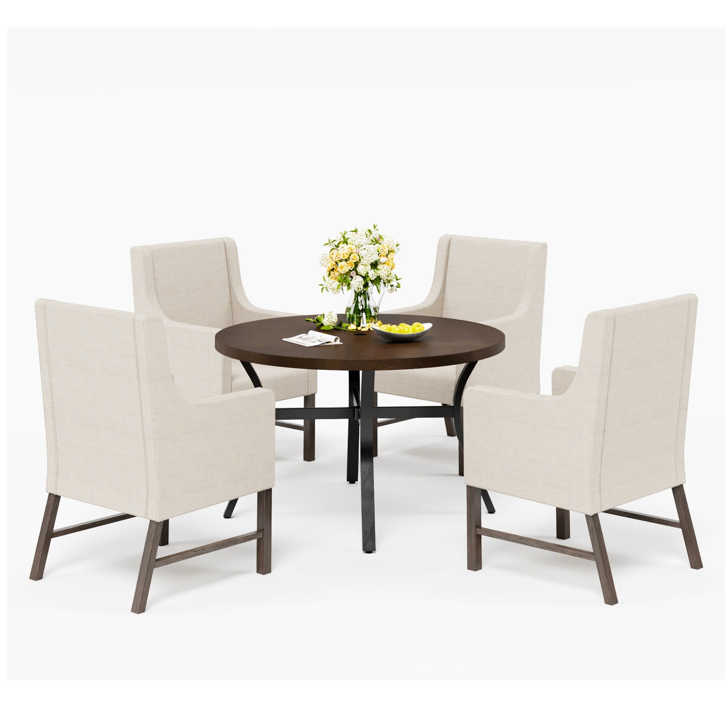 Captiva Designs 5pc Patio Dining Round Wood-look Table with Umbrella Hole & Metal Chairs