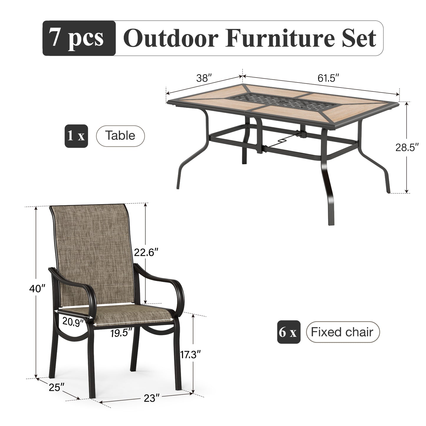 Captiva Designs 7pc Outdoor Dining Rectangle Table & Breathable Quick-dry Sling Chairs