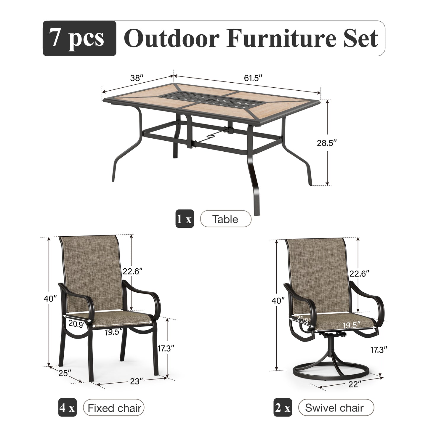 Captiva Designs 7pc Outdoor Dining Rectangle Table & Breathable Quick-dry Sling Chairs