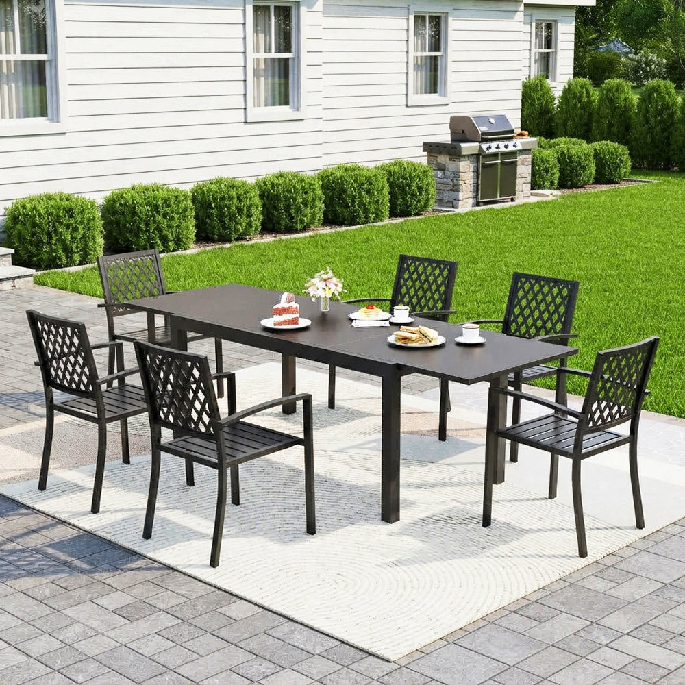 Captiva Designs 7pc Outdoor Expandable Rectangle Dining Table & Metal Armrest Chairs