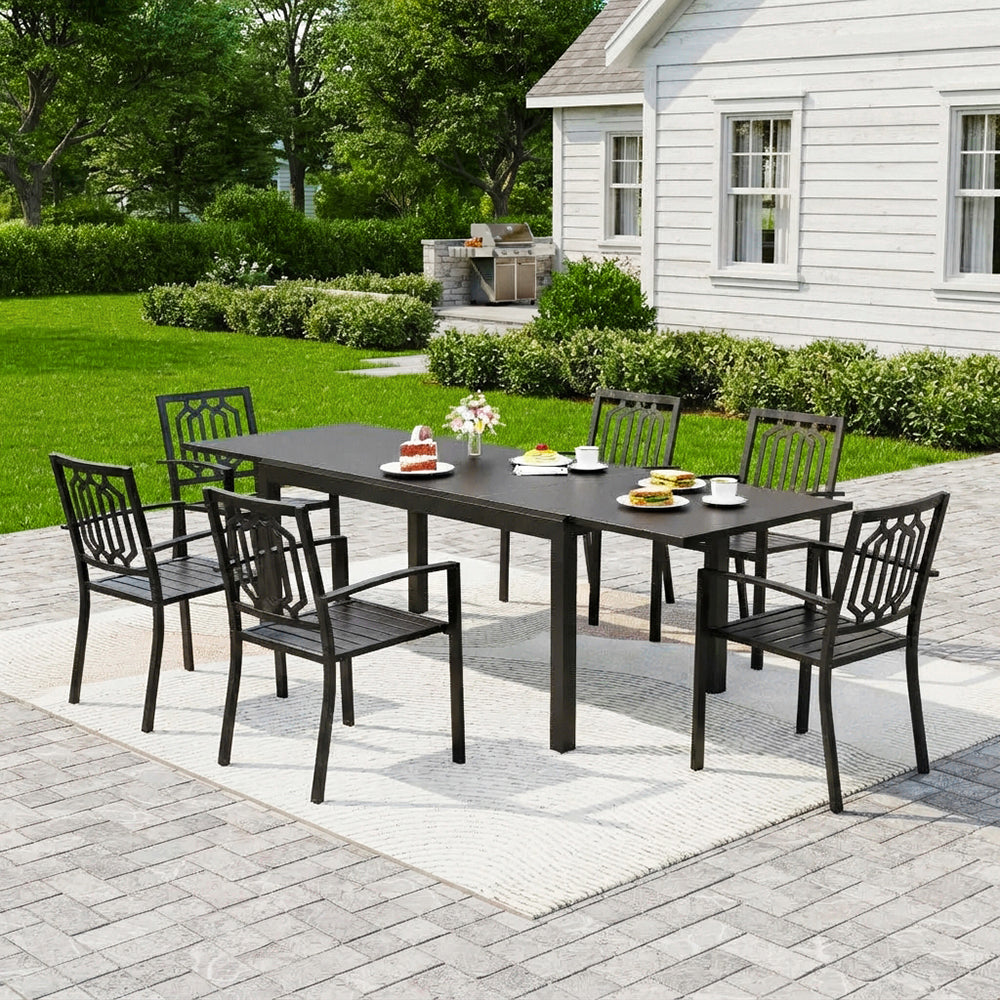 Captiva Designs 7pc Outdoor Expandable Rectangle Dining Table & Metal Armrest Chairs