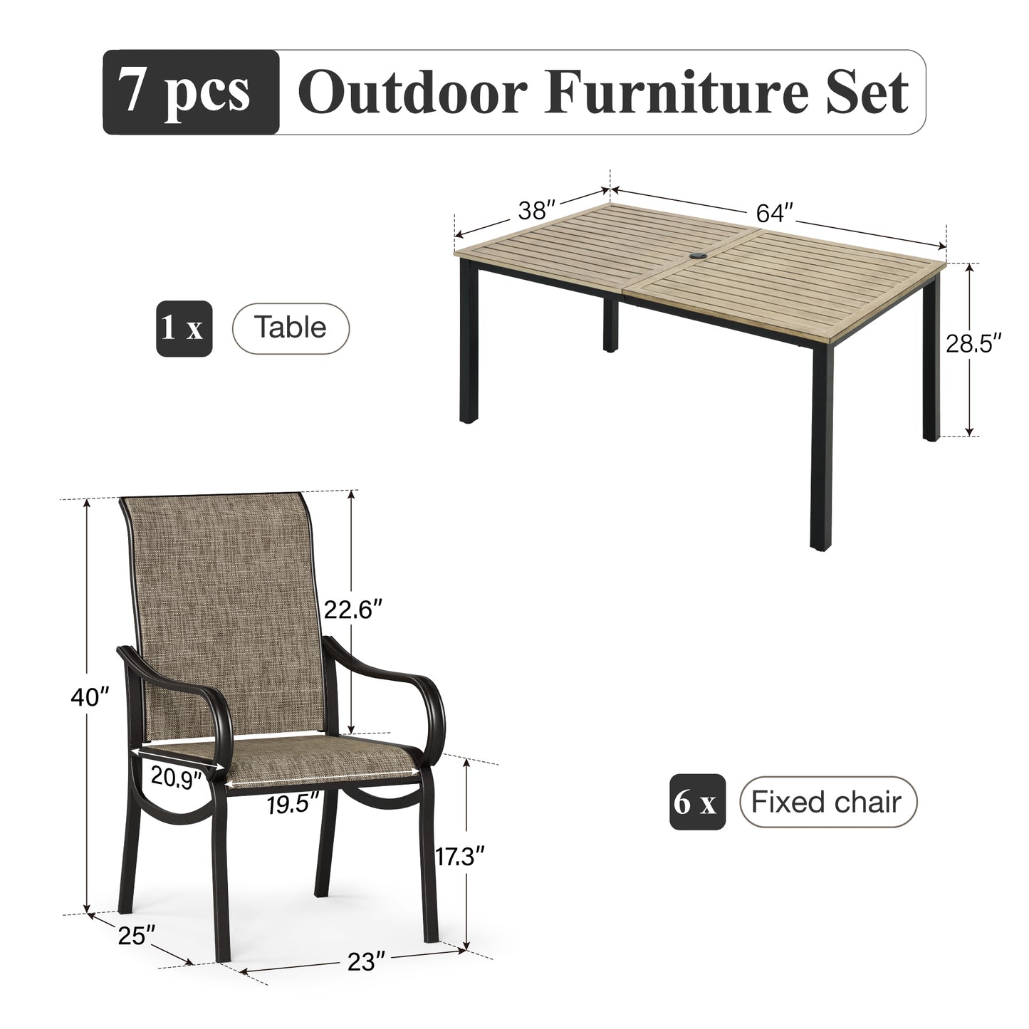 Captiva Designs 7pc Outdoor Dining Rectangle Table & Breathable Quick-dry Sling Chairs
