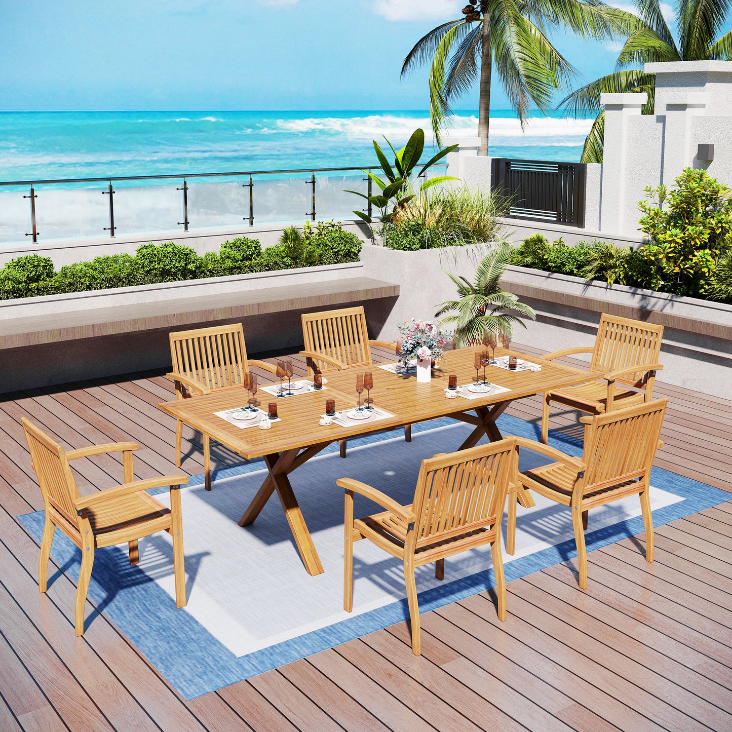 Captiva Designs 7pc Outdoor Patio Furniture Set with Rectangle Table and Armrest Chairs