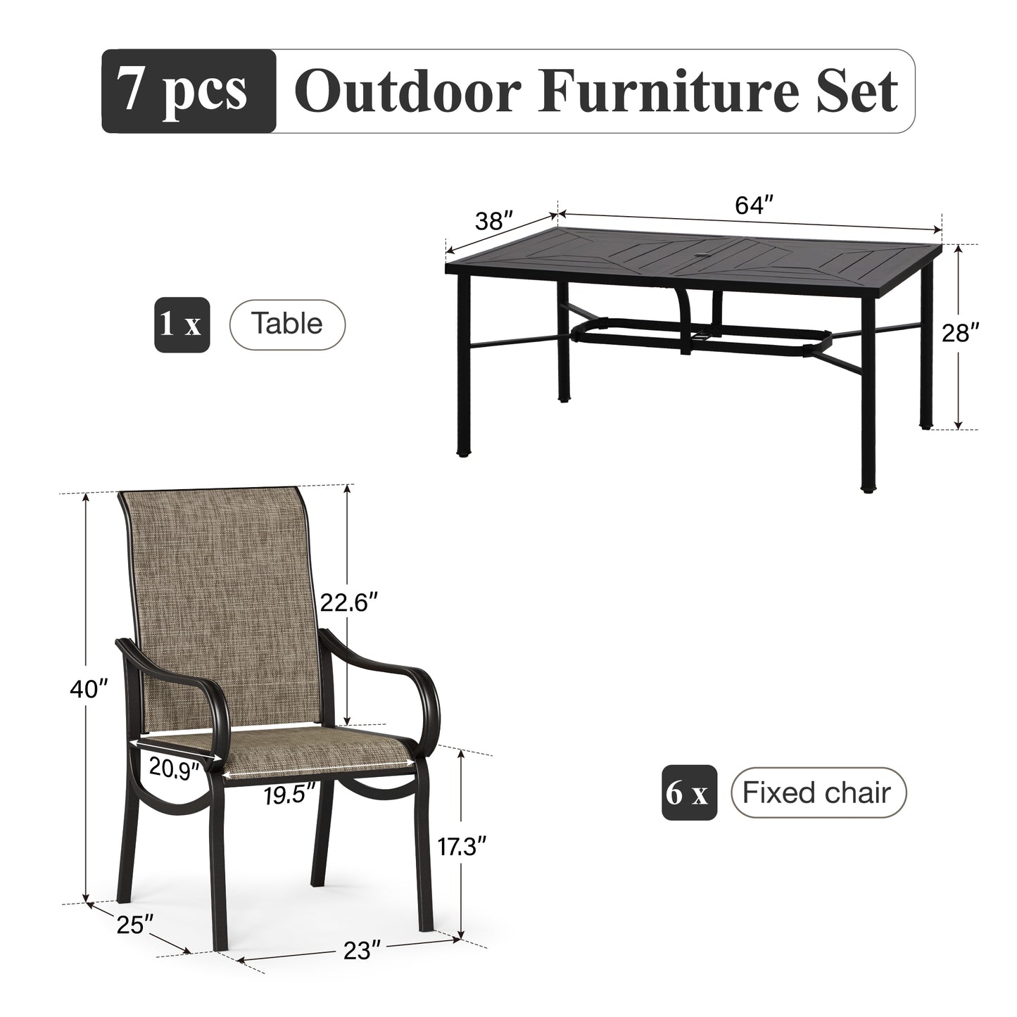 Captiva Designs 7pc Outdoor Dining Rectangle Table & Breathable Quick-dry Sling Chairs