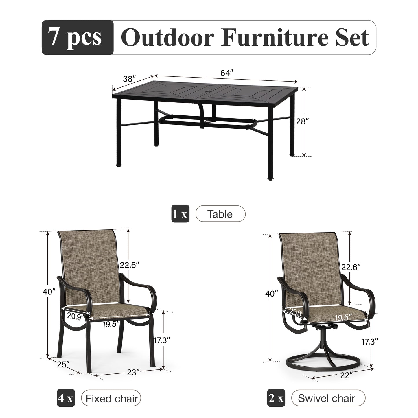 Captiva Designs 7pc Outdoor Dining Rectangle Table & Breathable Quick-dry Sling Chairs