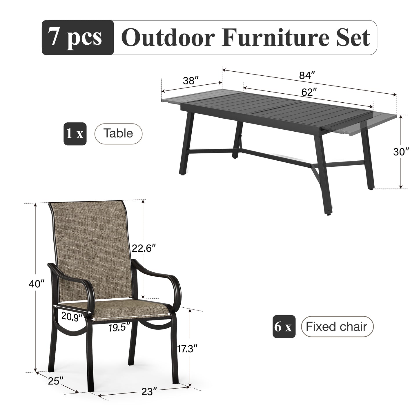 Captiva Designs 7pc Outdoor Dining Rectangle Table & Breathable Quick-dry Sling Chairs