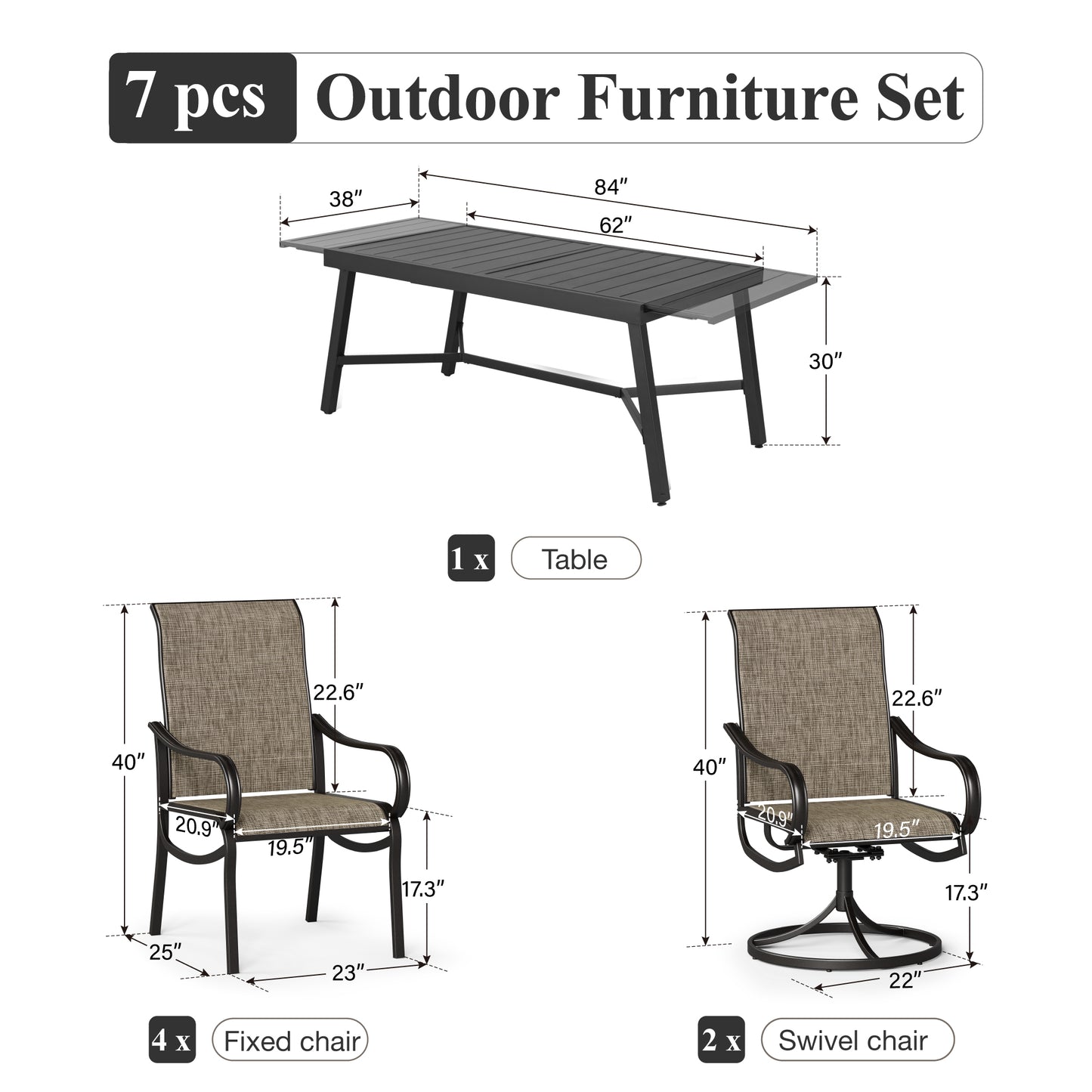Captiva Designs 7pc Outdoor Dining Rectangle Table & Breathable Quick-dry Sling Chairs