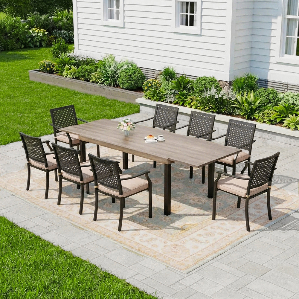 Captiva Designs 9pc Patio Adjustable Steel Rectangle Dining Table & Metal Chairs with Bull's Eye Pattern