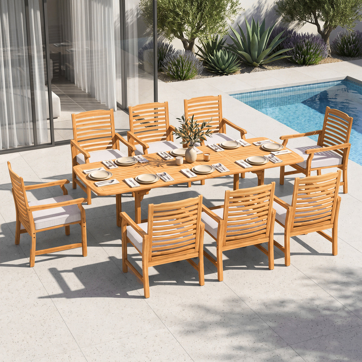 Captiva Designs 9pc Outdoor Patio Furniture Set with Rectangle Table and Armrest Chairs