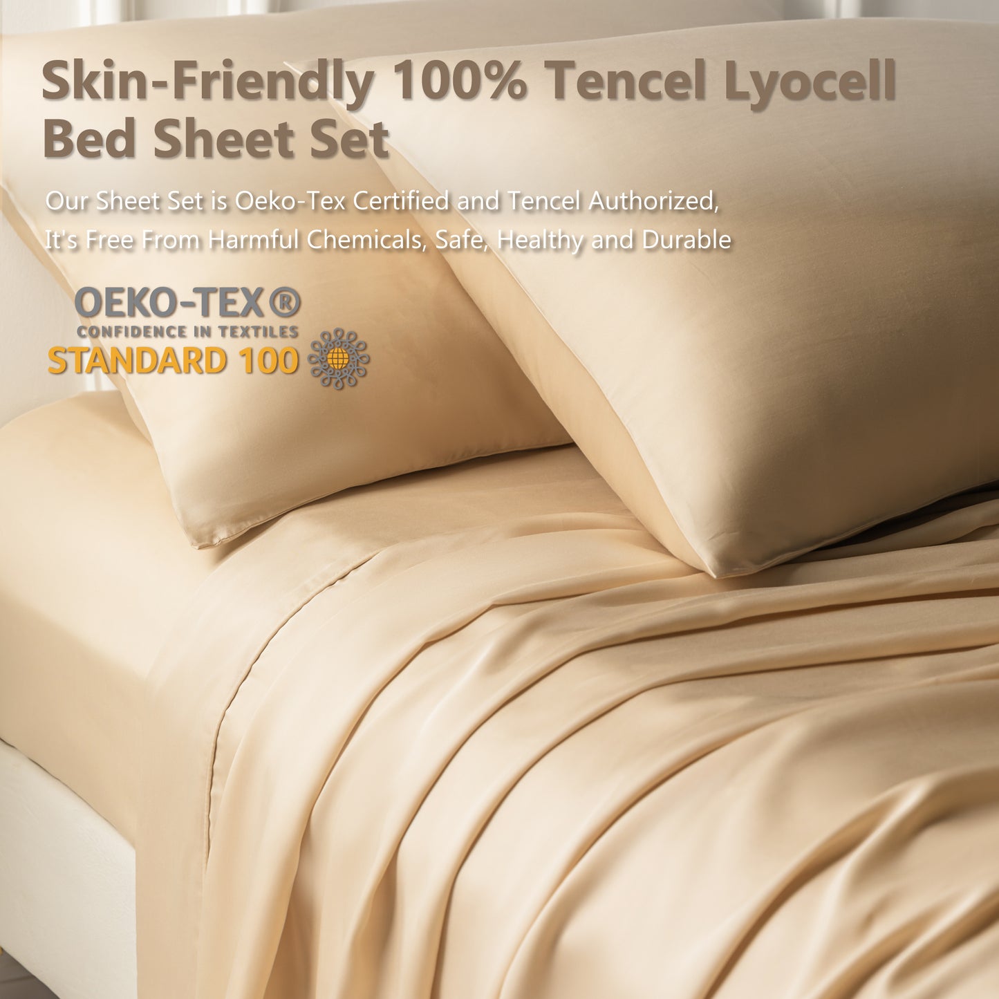 Captiva Designs Luxury 100% Tencel Lyocell Sheet Set, Silky Soft Cooling Bedding with Deep Pocket, 4-Piece Set
